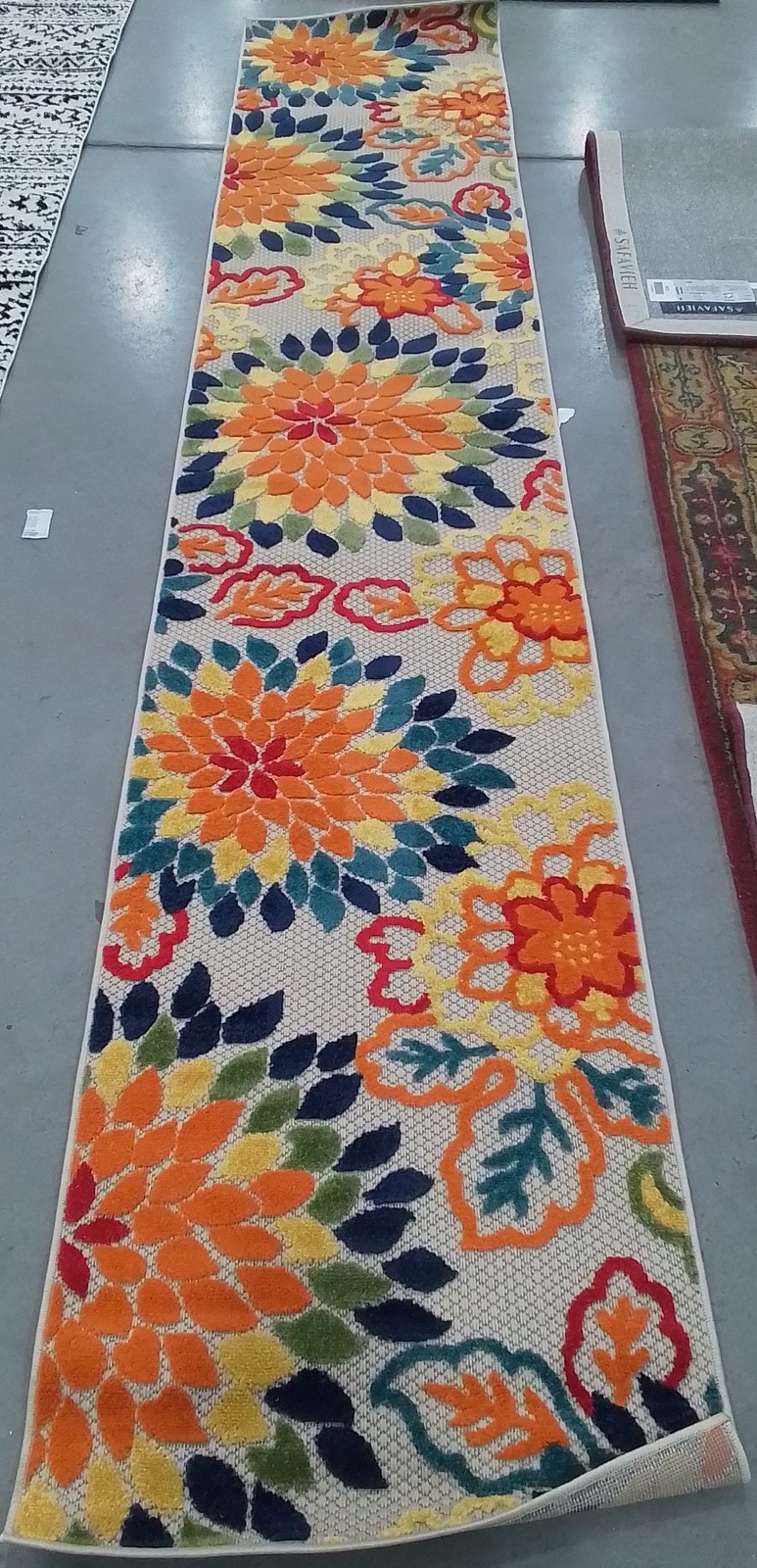 IVORY/ORANGE 2′-2″ x 11′-0″ Back Stain Rug, Reduced Price 1172808700 CBN391A-211