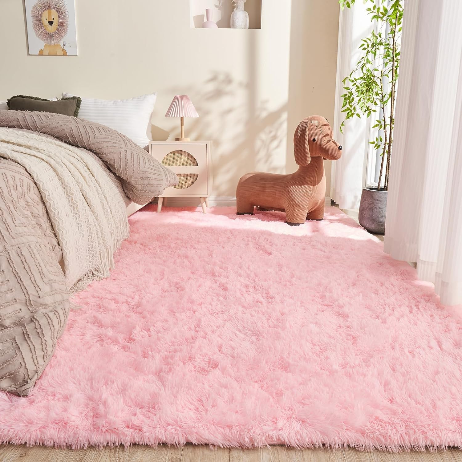 OPPODREAM 4X6 Pink Rugs for Bedroom, Ultra-Soft Fluffy Area Rugs for Living Room