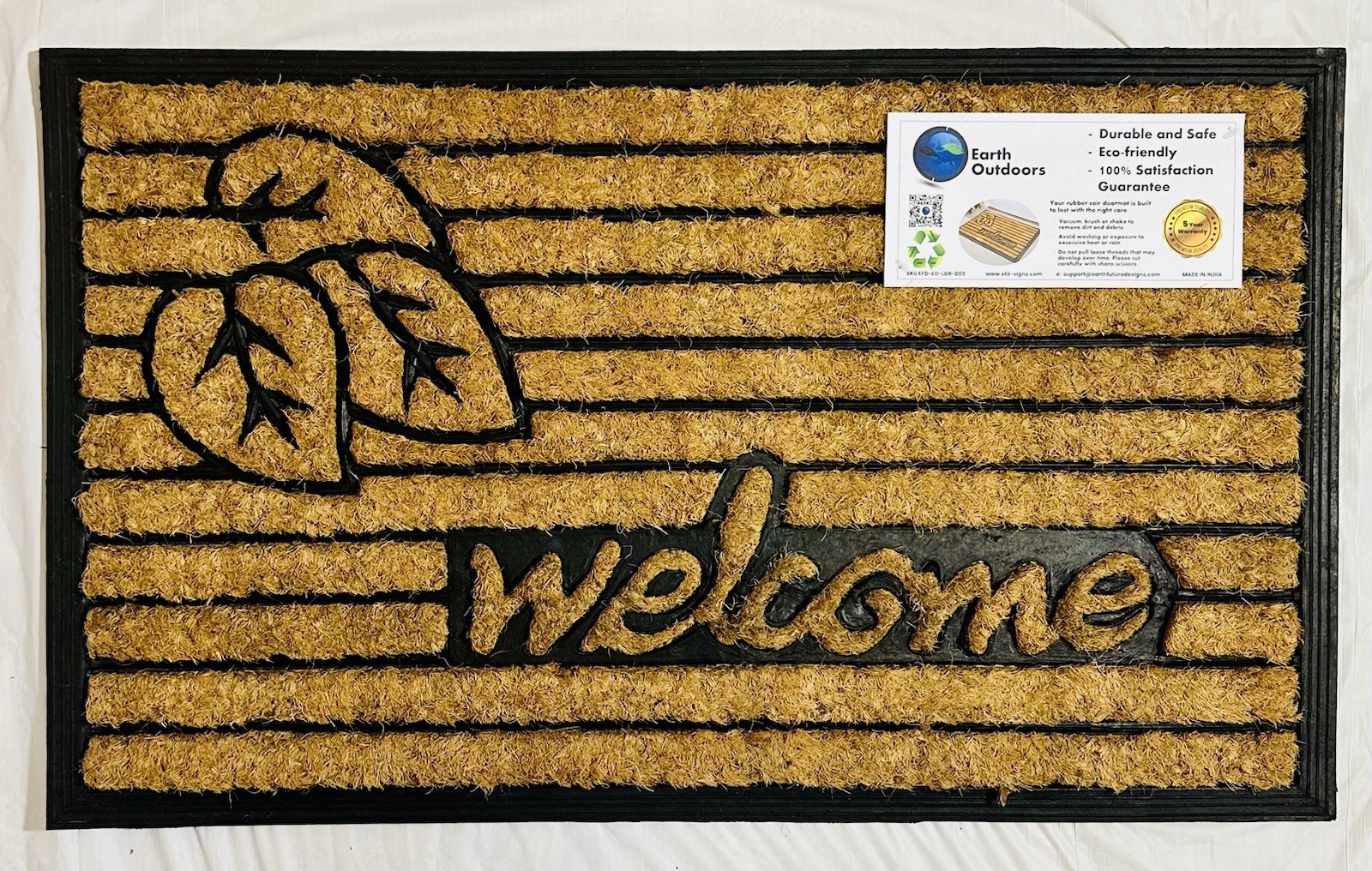 Welcome Leaf Layered Floor Mat Set 30”x18” Indoor-outdoor Plaid Rug 32”x48”