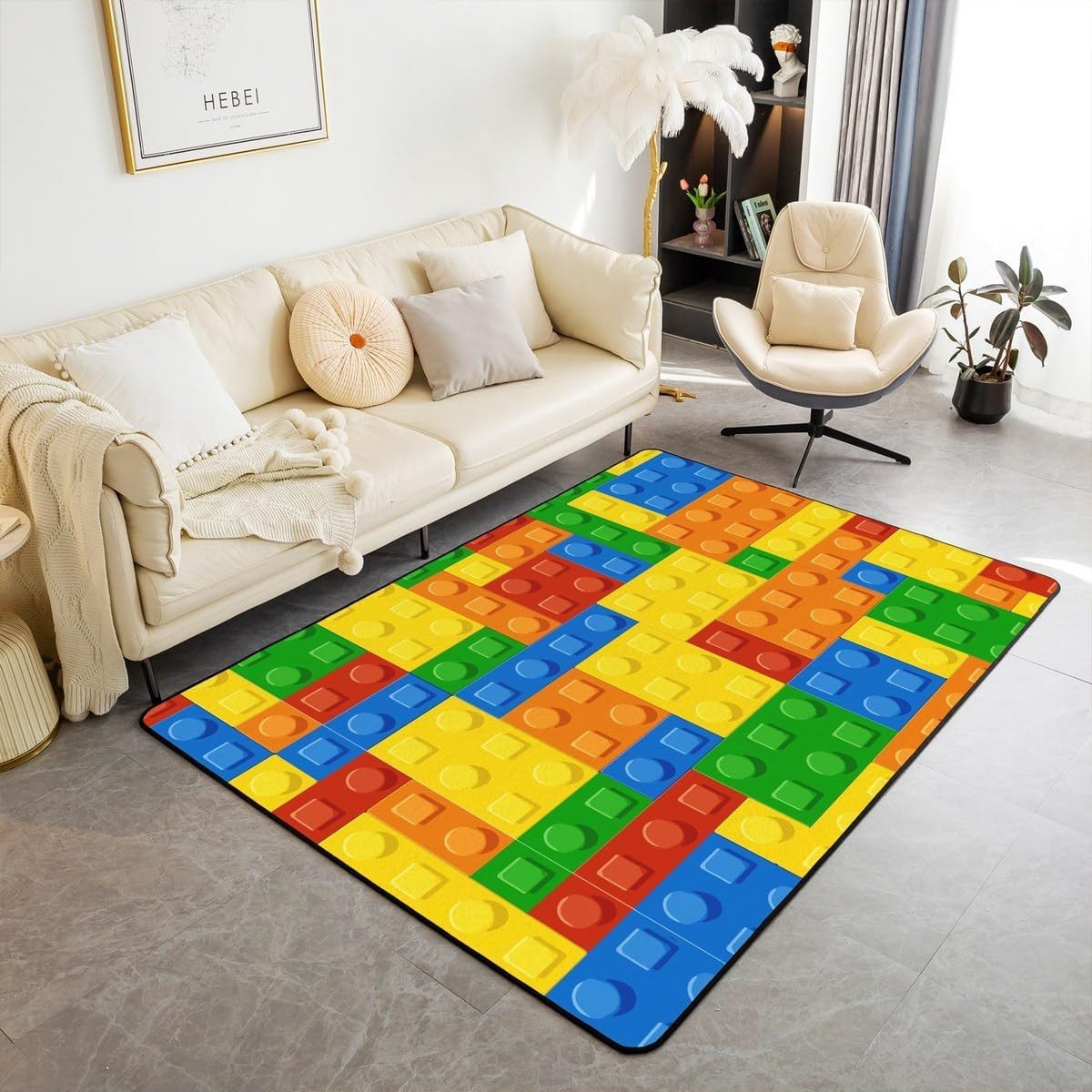 Colorful Geometric 5’X7′ Area Rug for Kids Living Room Bedroom Kitchen