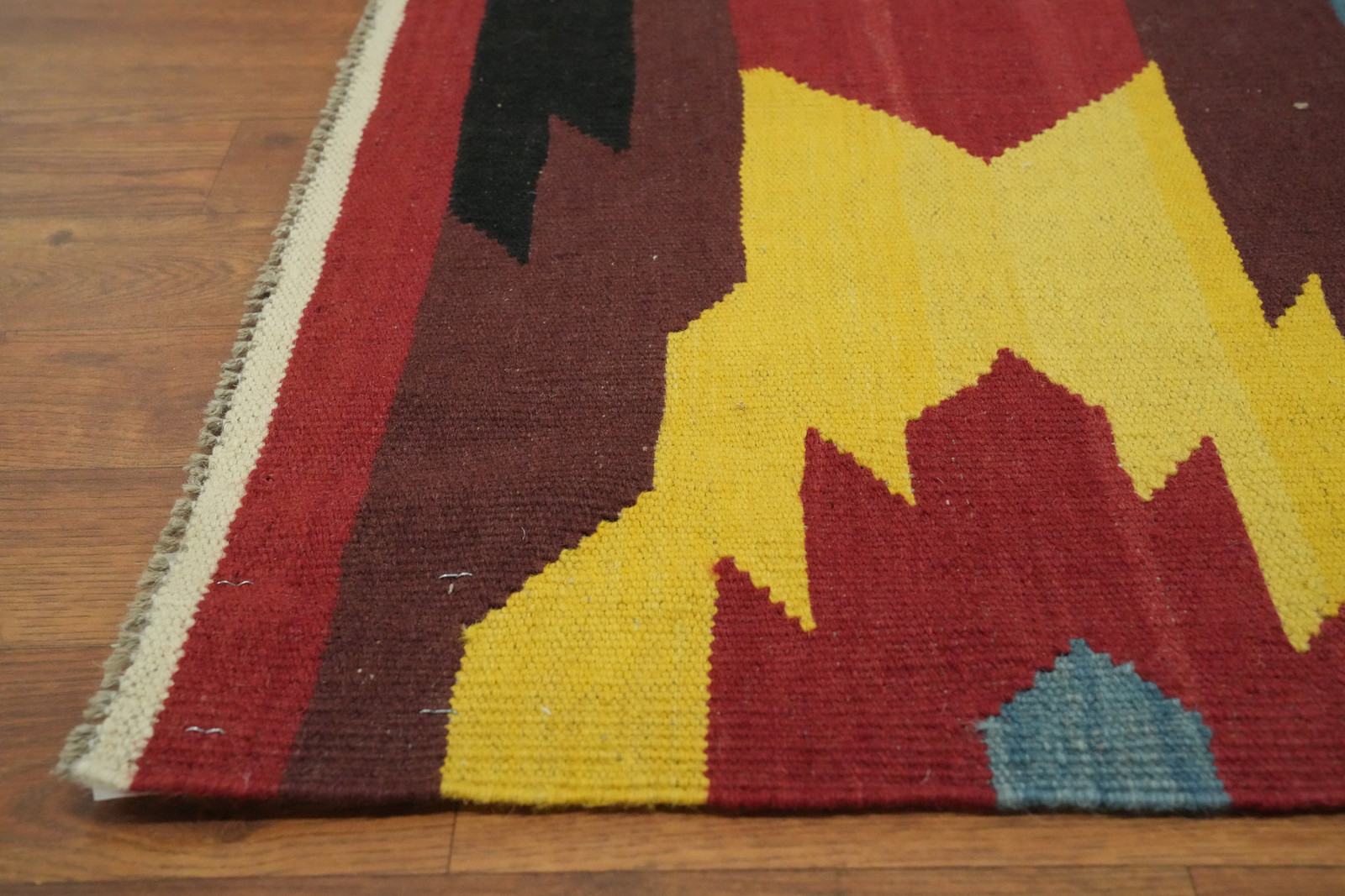 Kilim Square Area Rug 10×10 Ft Vegetable Dye Blue Wool Carpet Hand Woven Rug