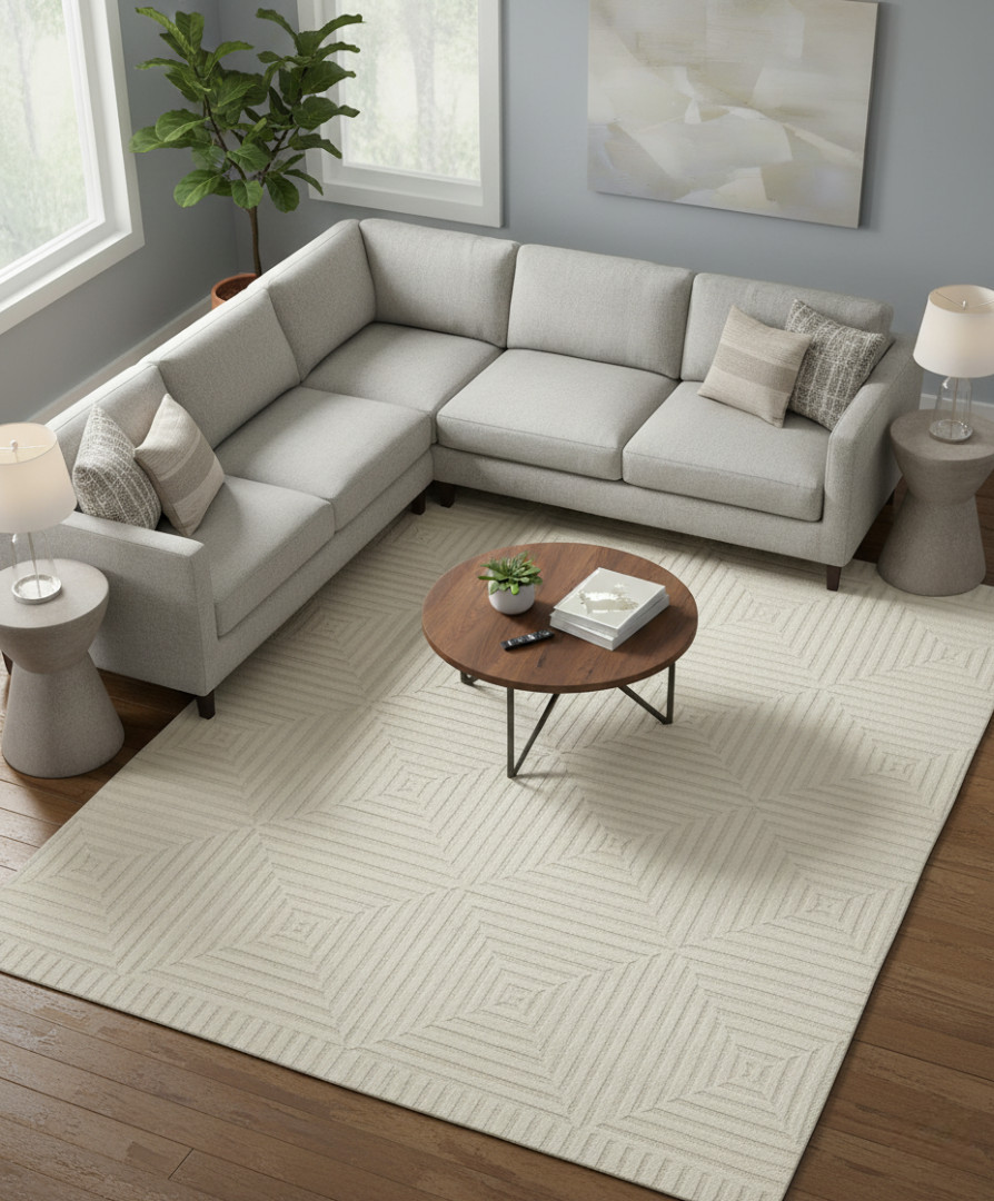 Hand Knotted Wool Rug, Modern Geometric Area Rug, Oushak Handmade for Room