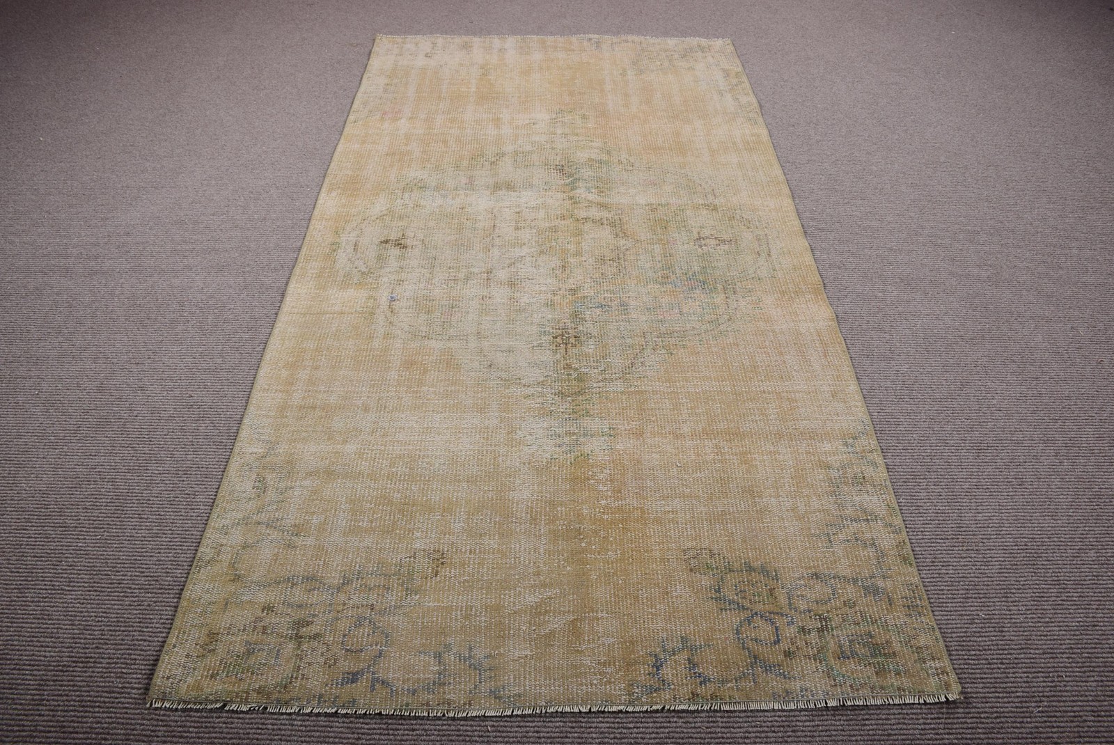 Vintage Turkish Rug 4×7,8 ft (123×238 cm), Yellow Wool Rug