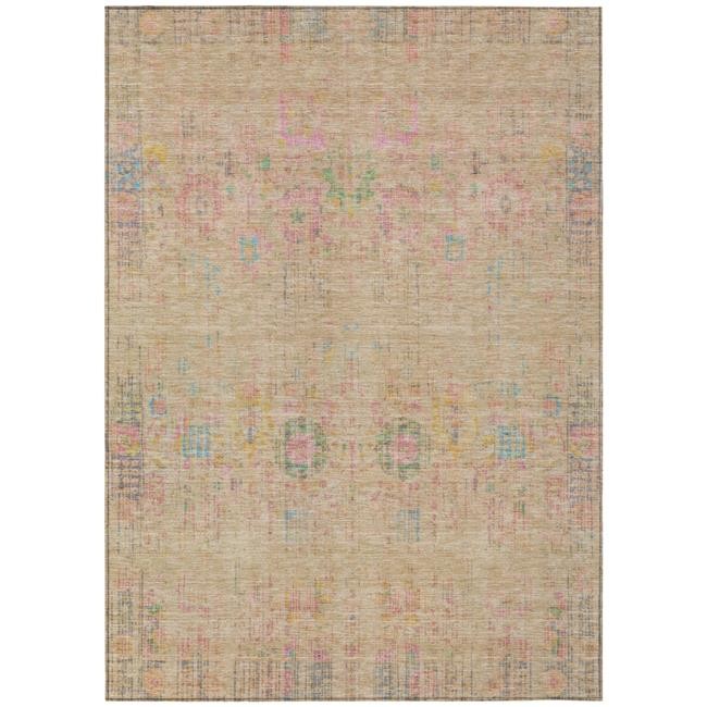 HomeRoots 619273 3 x 5 ft. Tan Pink & Yellow Floral Medallion Washable Transi…