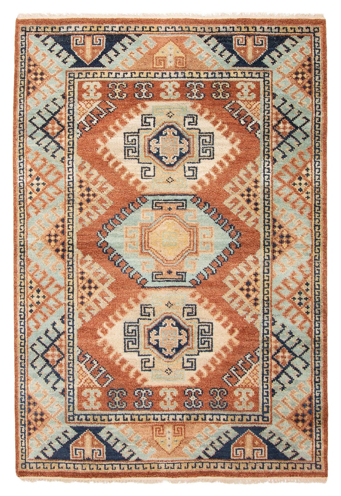 Vintage Geometric Area Rug 5’5″ x 8’0″ Traditional Hand-Knotted Wool Carpet