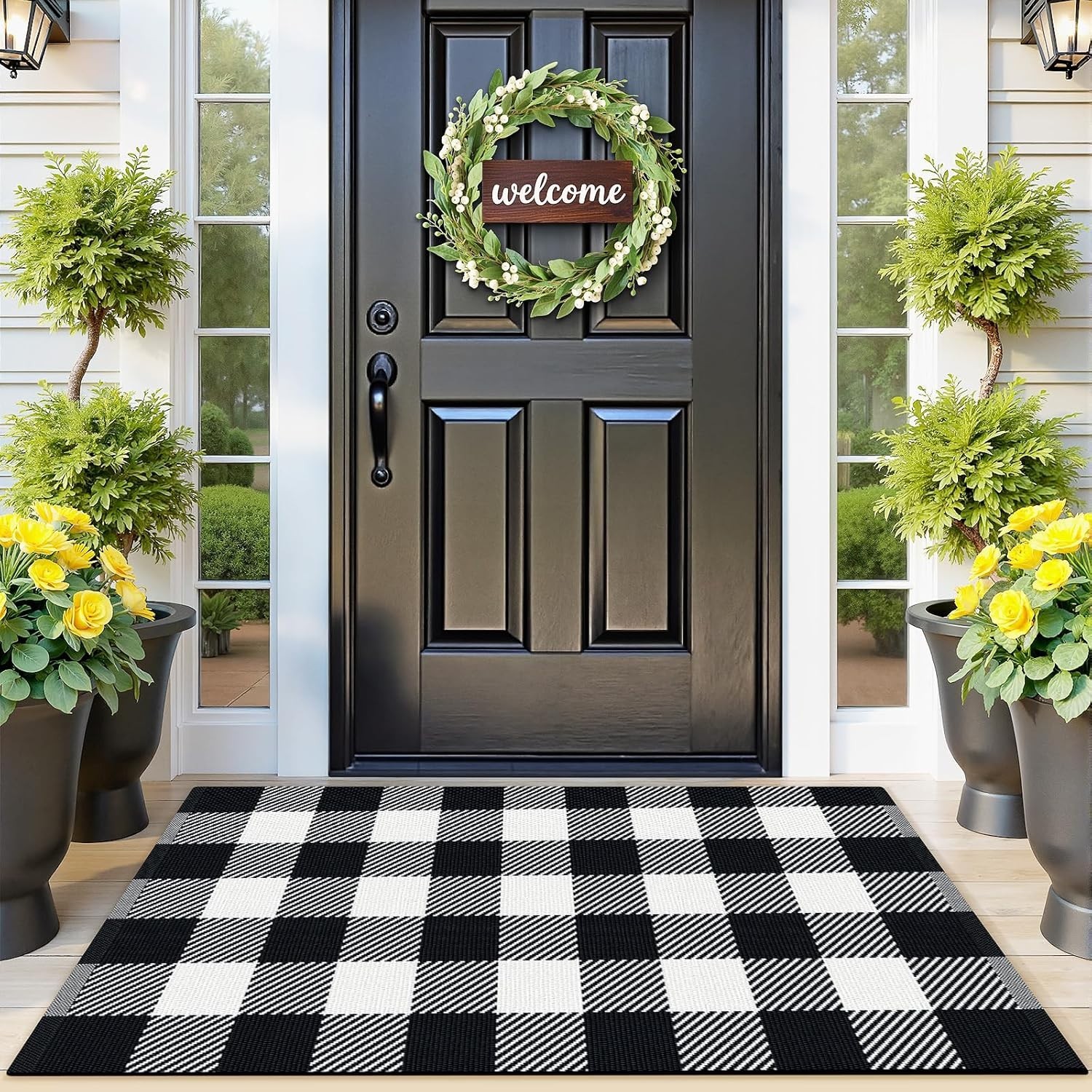 Area Rug, 2’4’’ x 3’7’’ Black and White Checkered Rug Plaid Outdoor Rugs, Sof…
