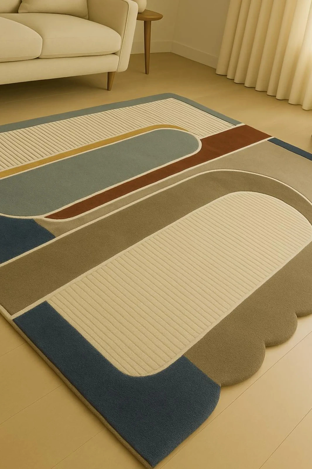 New Modern Hand Tufted Wool Geometric Rug: Mid-Century Modern Accent Carpet