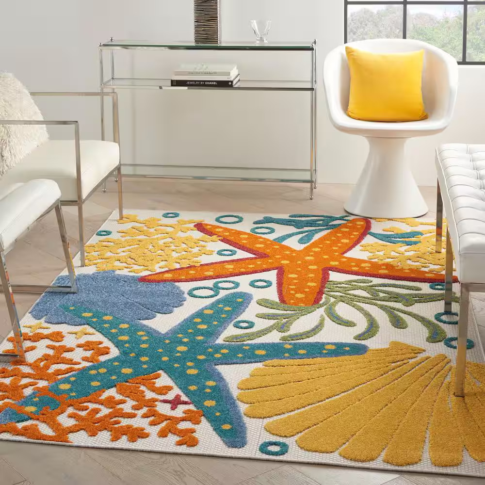 Aloha Multicolor 4 Ft. X 6 Ft. Floral Modern Indoor/Outdoor Patio Area Rug