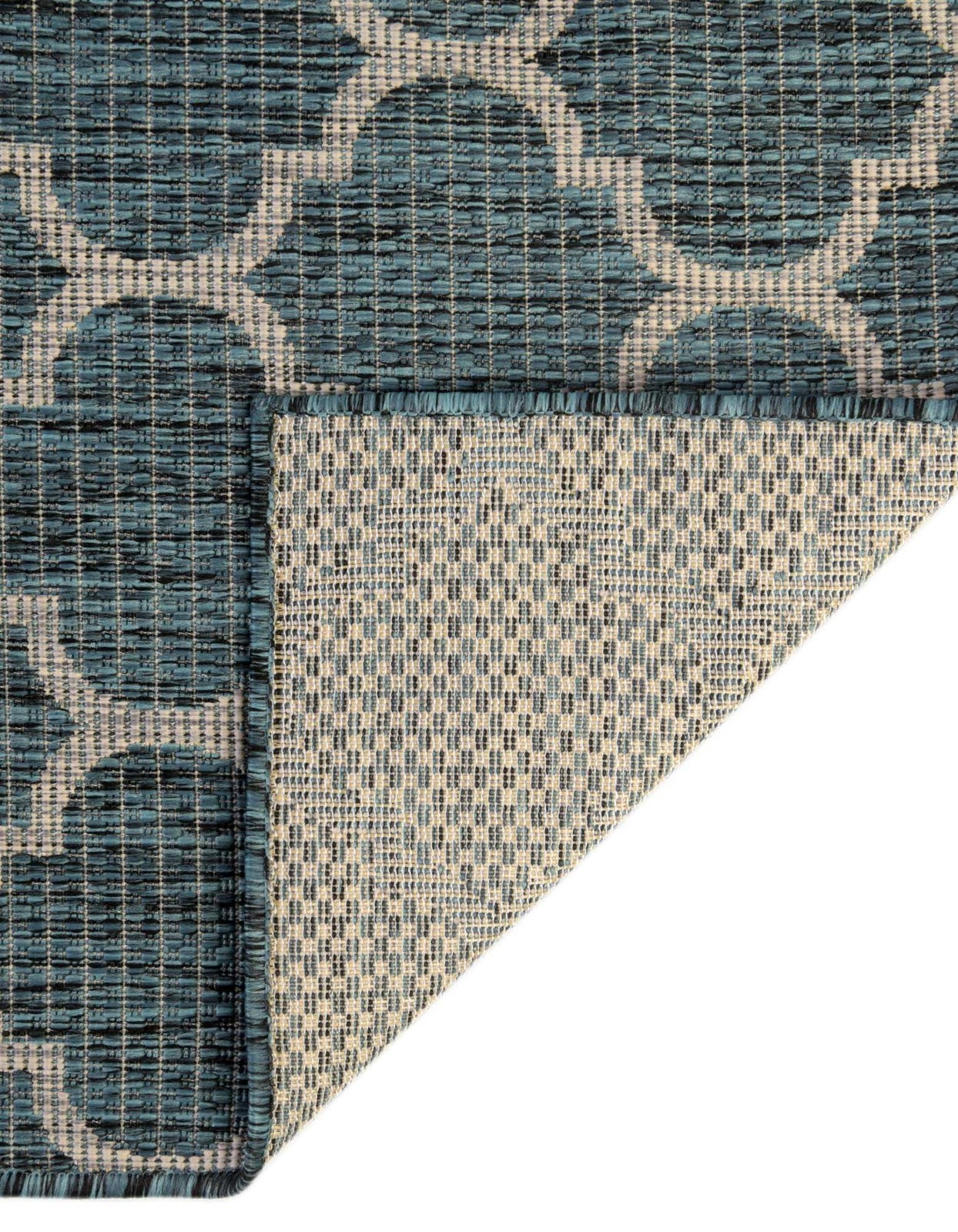 Outdoor Trellis Collection Area Rug (2′ x 6′ 1″ Runner, Teal/ Gray)