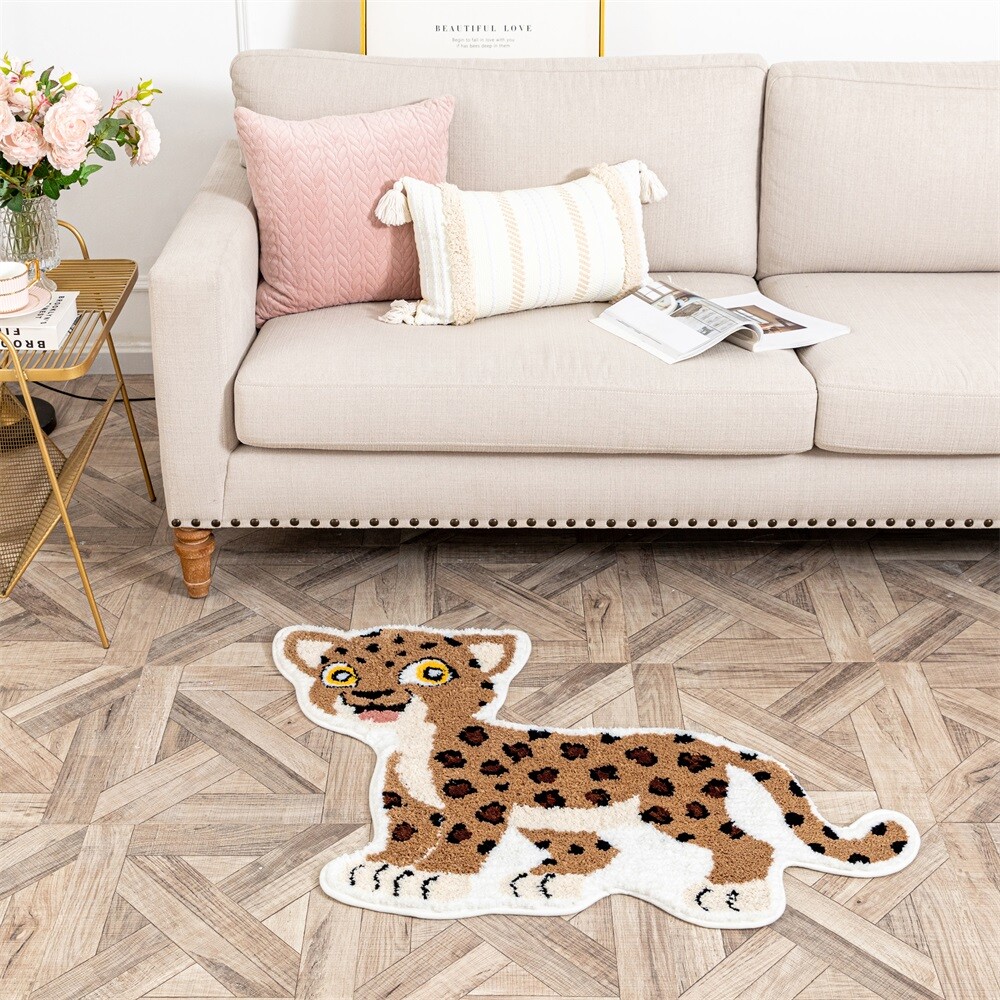 Brown Leopard Print Area Rug Faux Animal Rug Hide Cute Decor Carpet Floor Mats