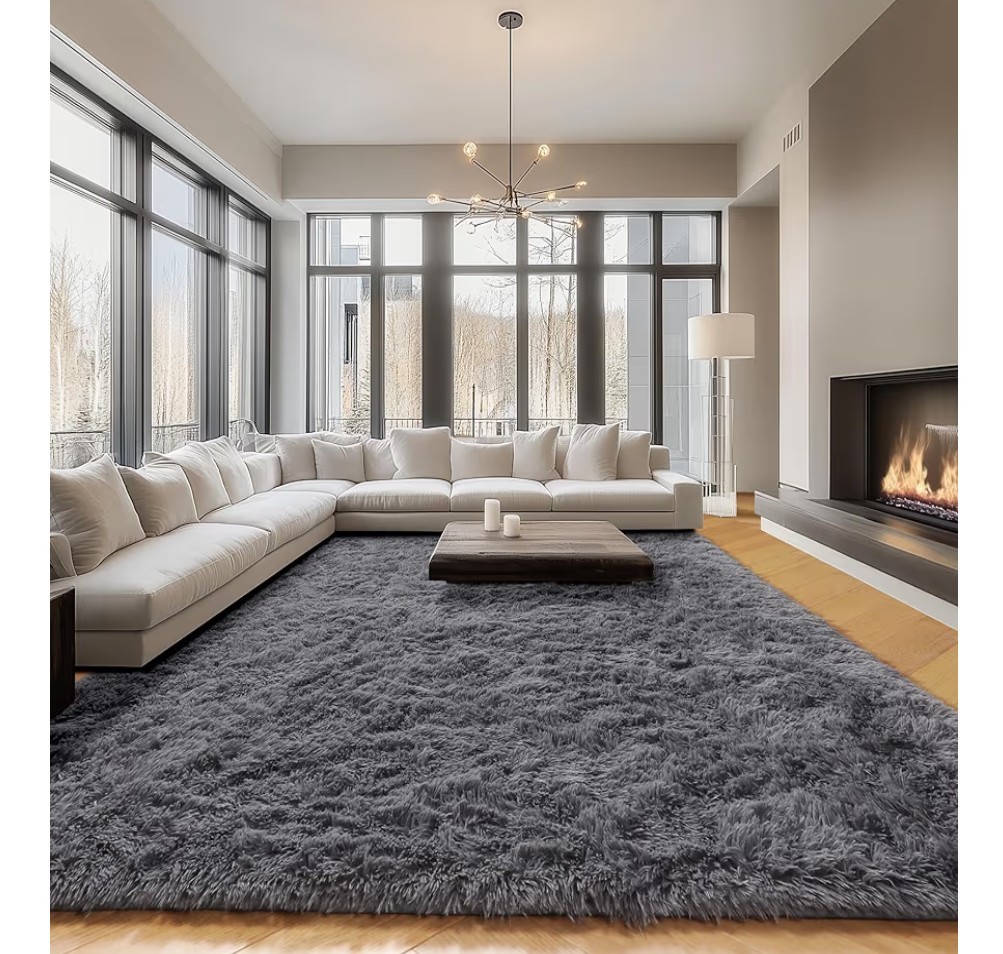 Fluffy 8’x10′ Large Shaggy Area Rug Living Room Ultra Soft Plush Anti Slip-Grey