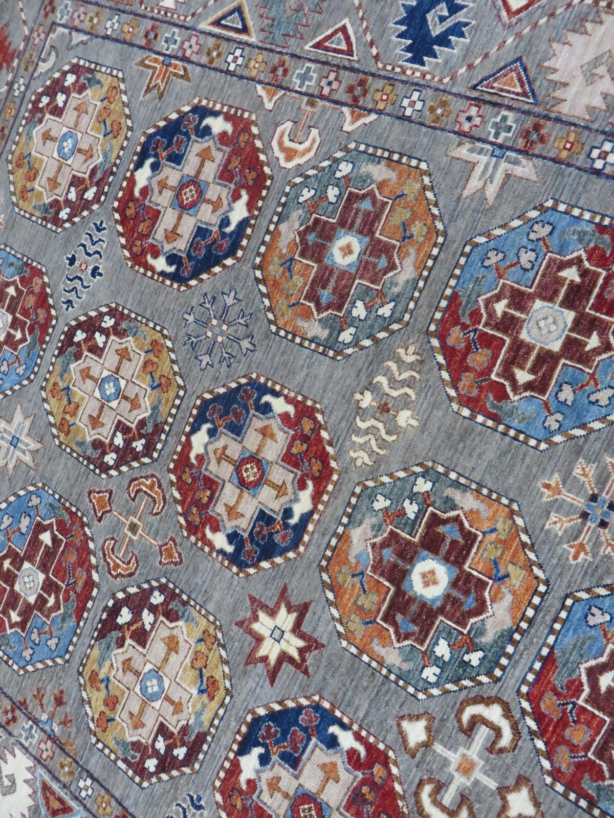 6’6 x 9’10 Hand Knotted Gray Fine Geometric Khotan Oriental Rug G13645