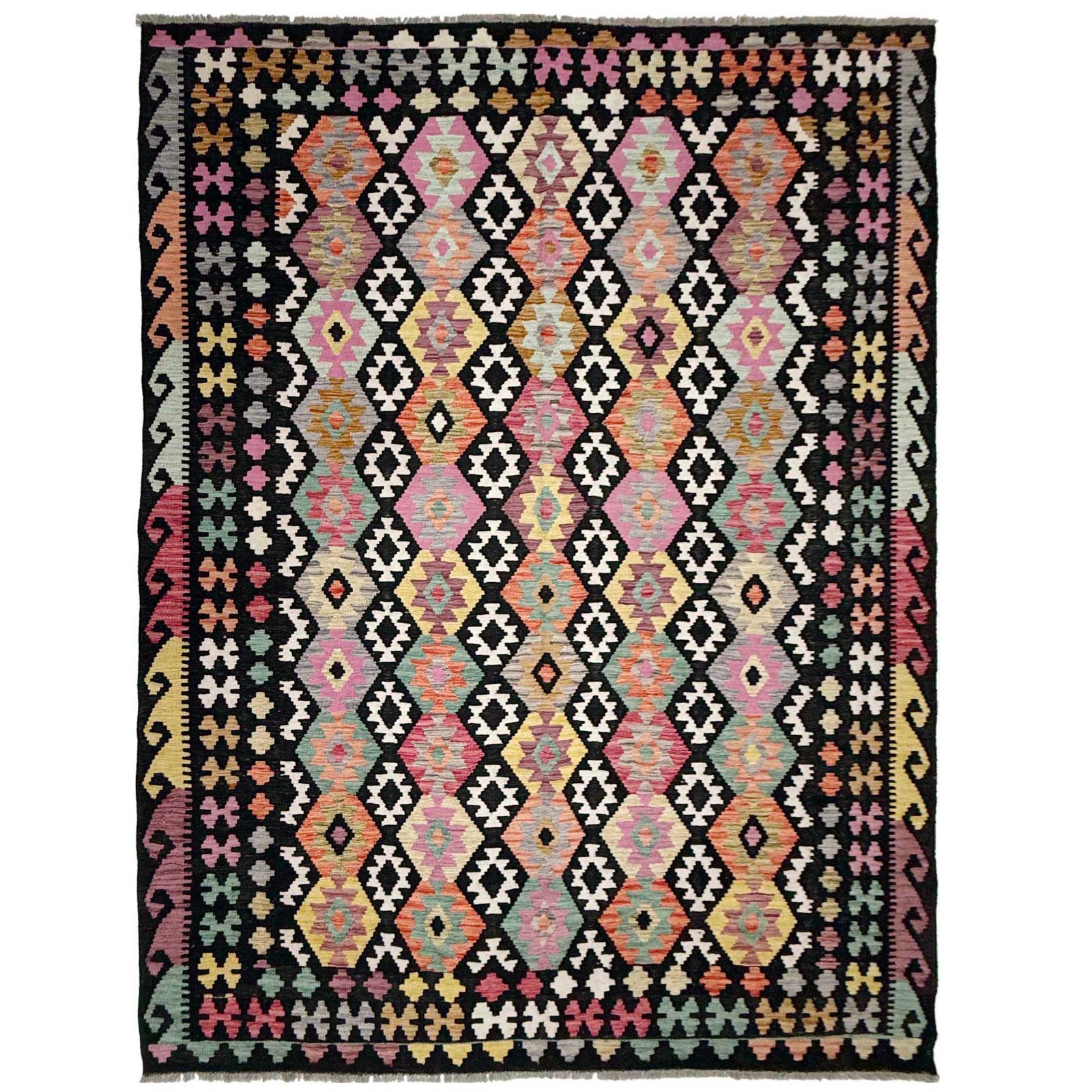 Anatolian Handmade Large Rug Flat Kilim Reversible Big Rooms Rug 6’7×9’8 -W38234