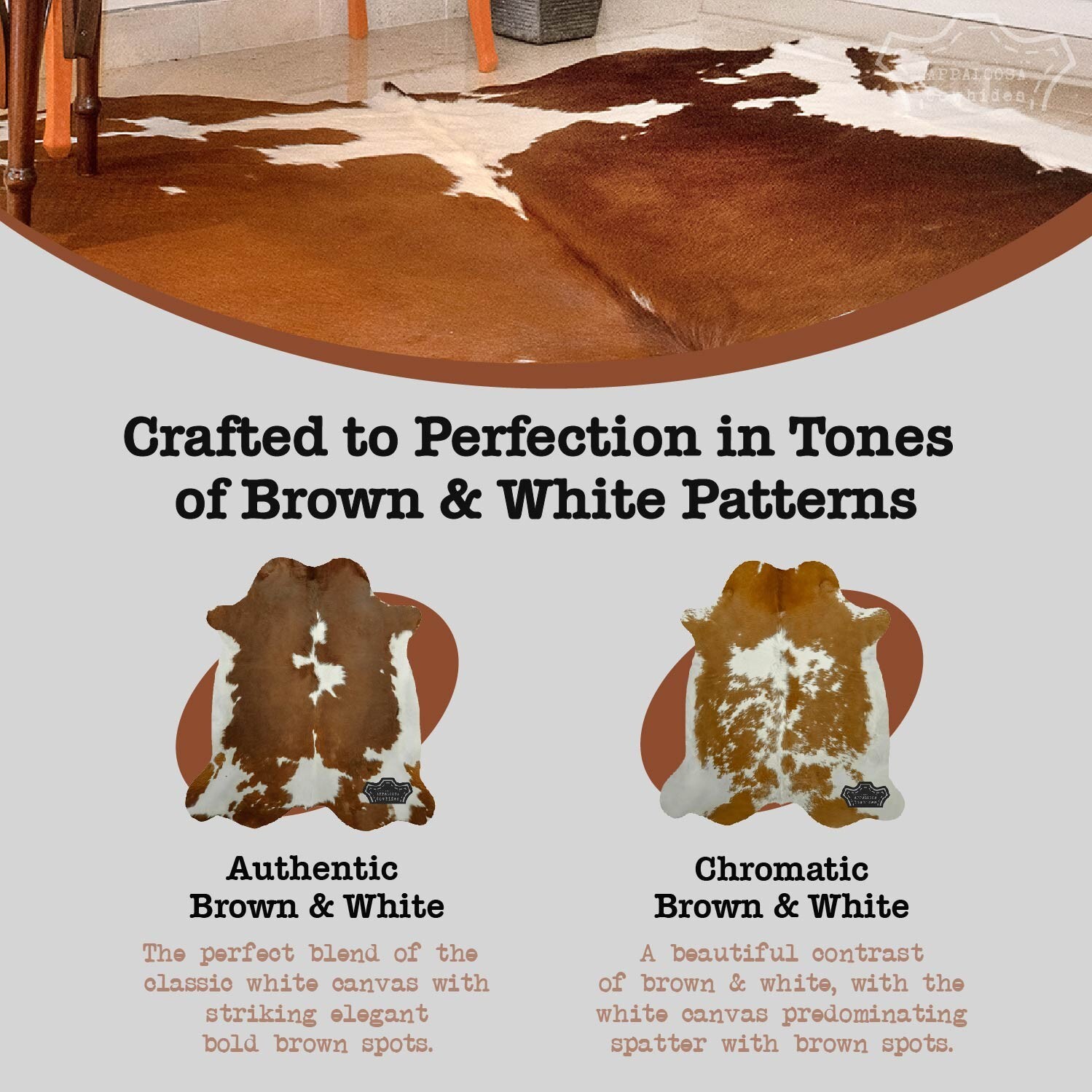 5×7 ft Chromatic Brown & white Cowhide Rug –100% Genuine Leather–Best Price