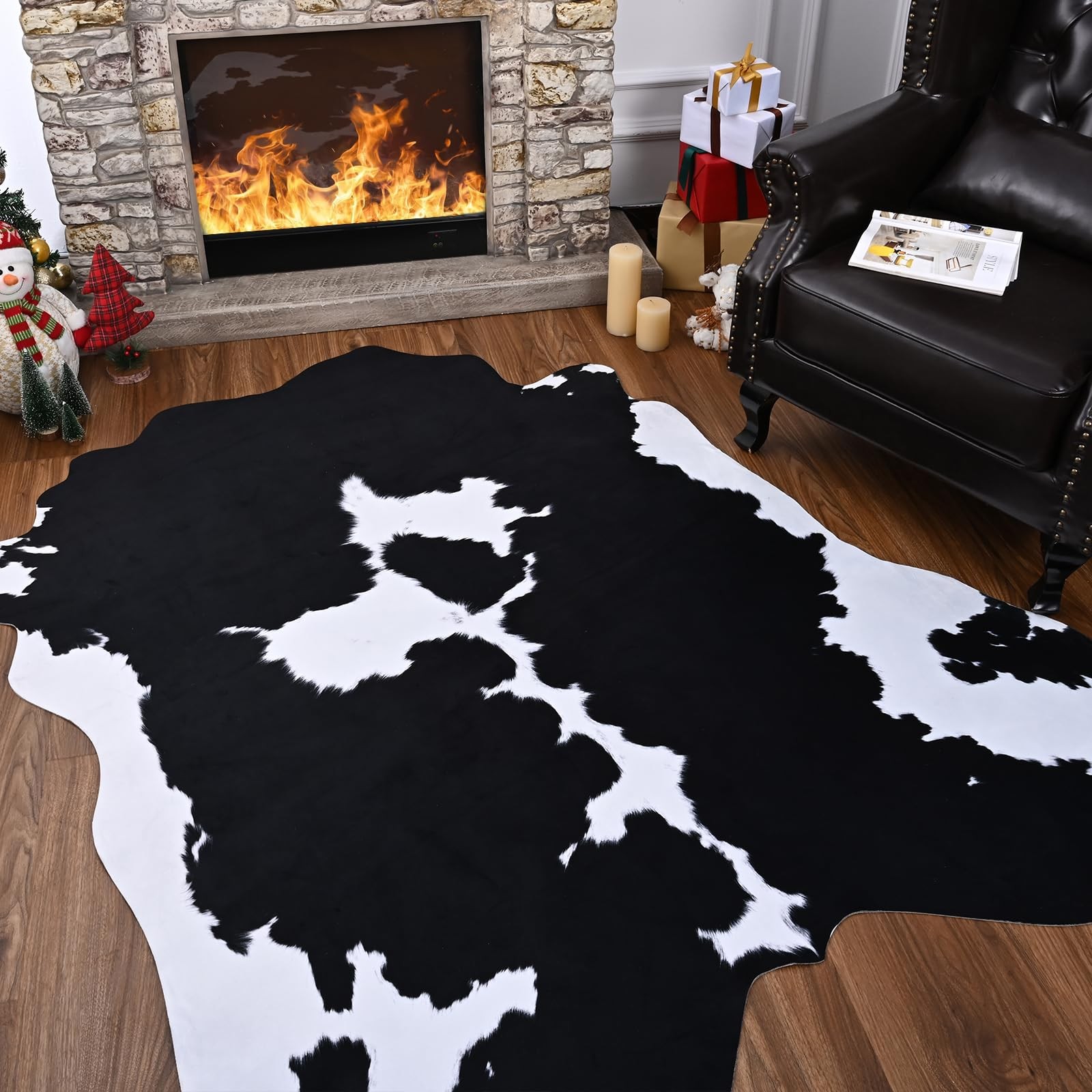 4×3 ft Faux Cowhide Rug Medium Thickened Cow Print Non-Slip Animal Area Rug