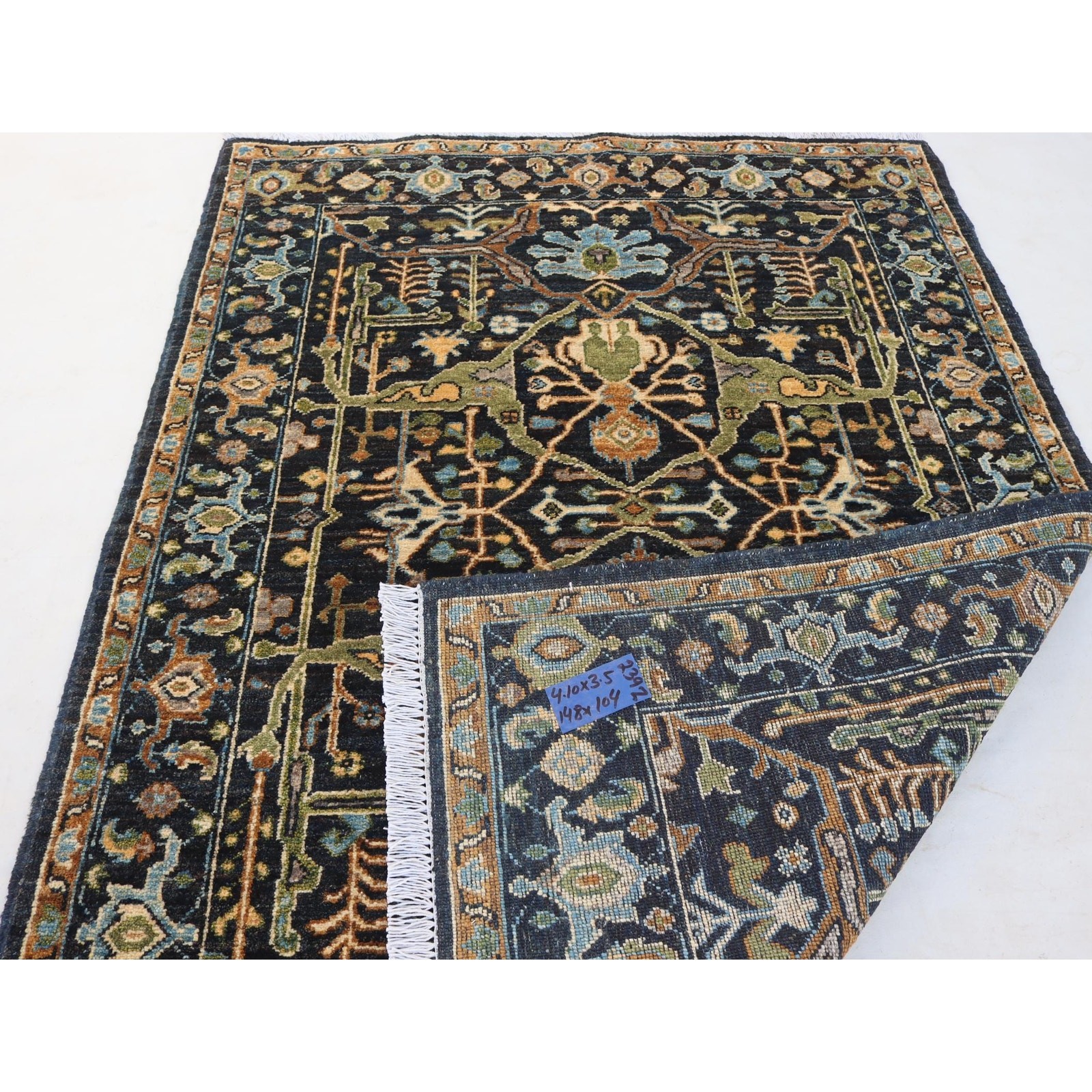 3×5 ft Black Bedjar High Quality Hand-Made Wool Rug ,(3.5×4.10)ft