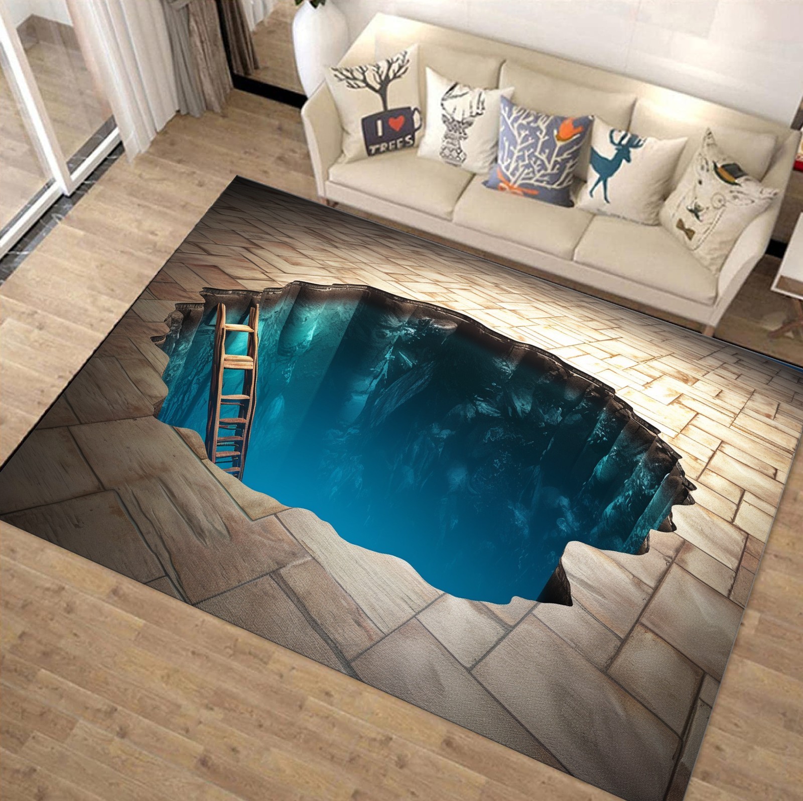 3D Look Optical Illusion Crack Area Rug