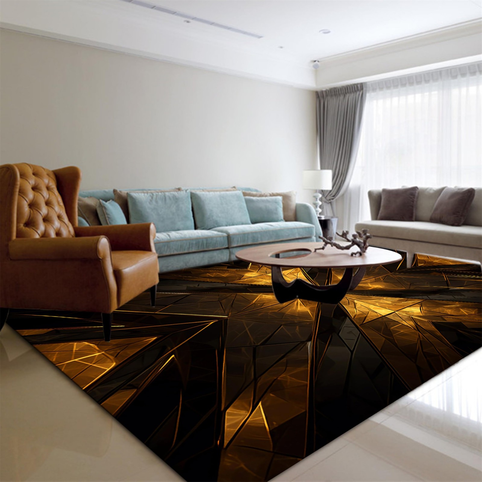 Modern Abstract Rug, Soft Non-Shedding Washable Rug, Gilt Dimensional Folded …