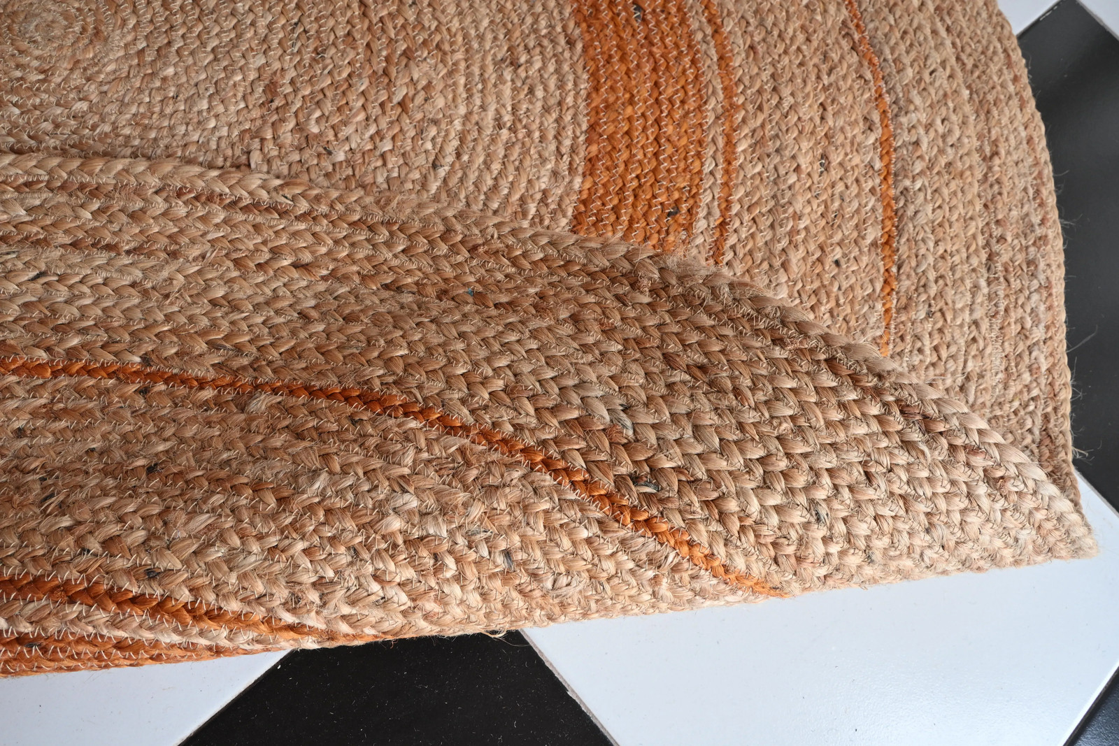 Rugmoda Jute Round Rug 4×4 Natural Orange Braided Bohemian Farmhouse Area Rug