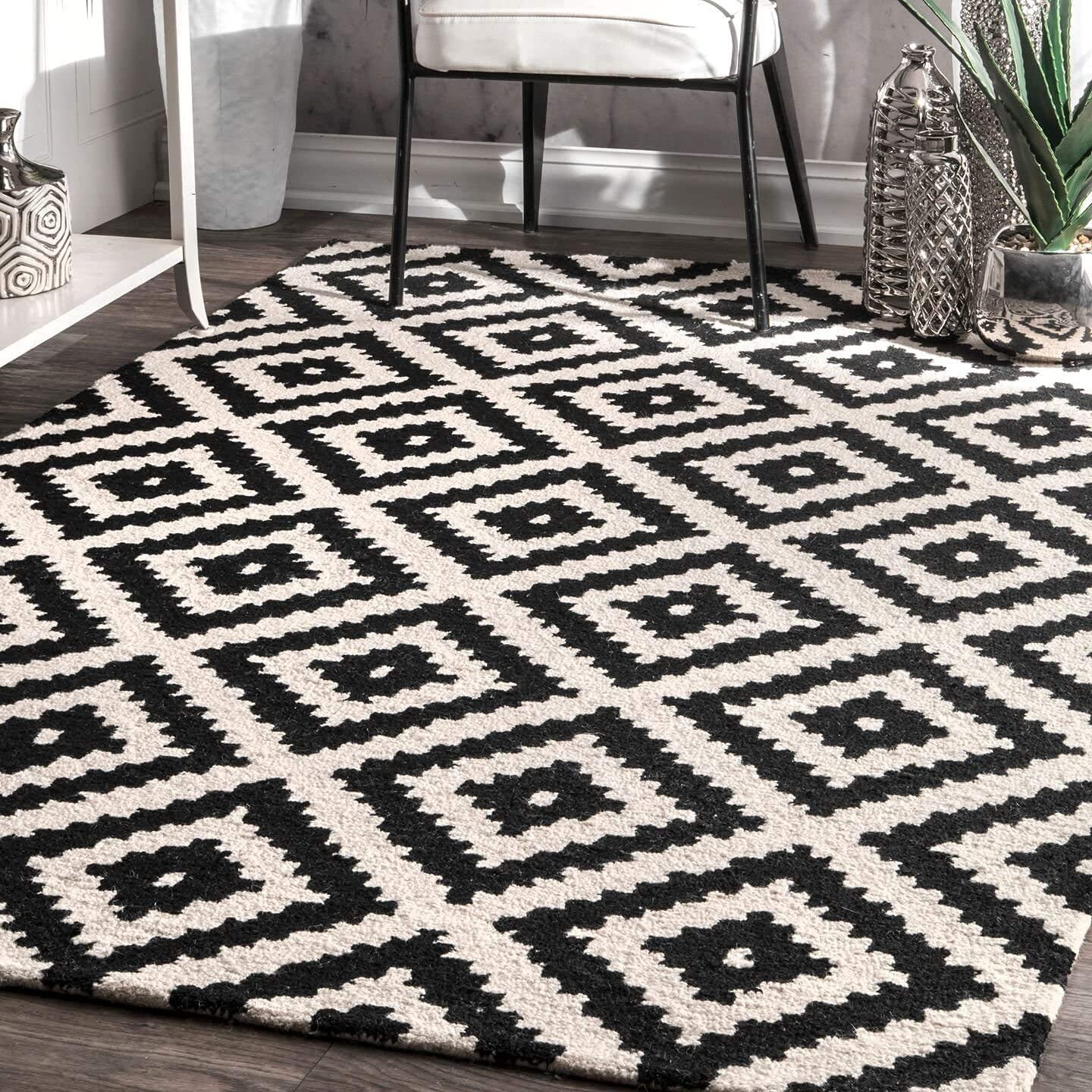 Black/White Hand Tufted loop Carpets Geomatic Design Living Room Sofa Hall3x5Fit