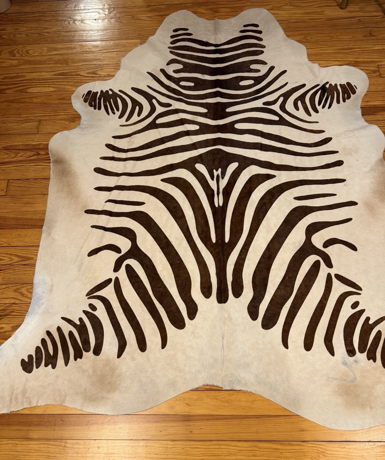 Linon Zebra Print On Cowhide Rug 77” X 30” Brazil EUC