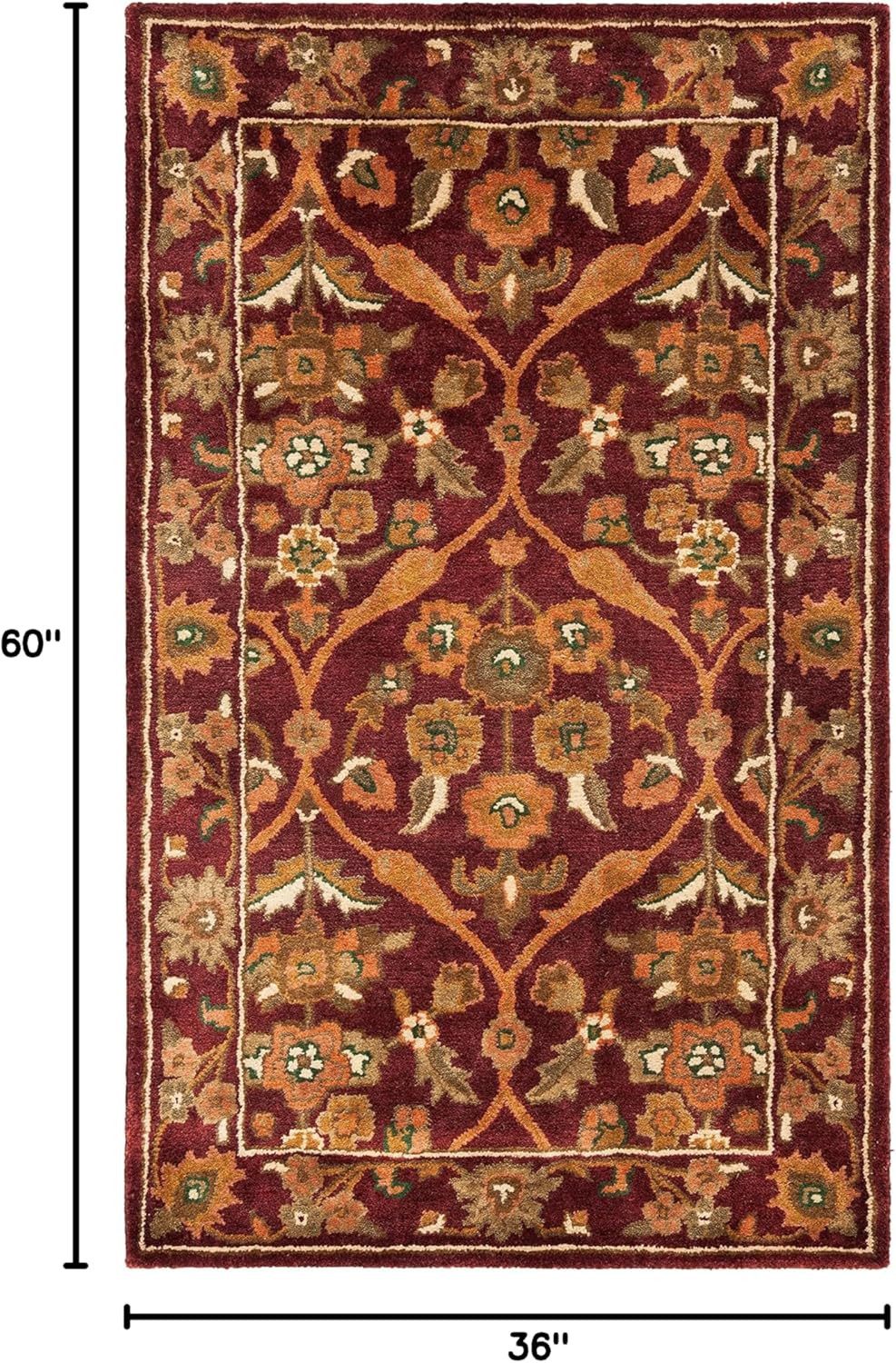 Handmade 3′ x 5′ Premium Wool Oriental Rug in Wine/Gold – Antiquity Collection