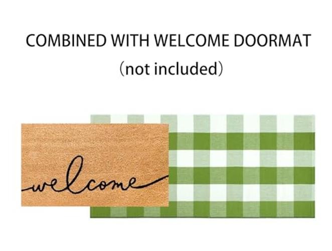Green and White Front Porch Rug 2’X4.3’Buffalo Plaid Checked Outdoor Rug