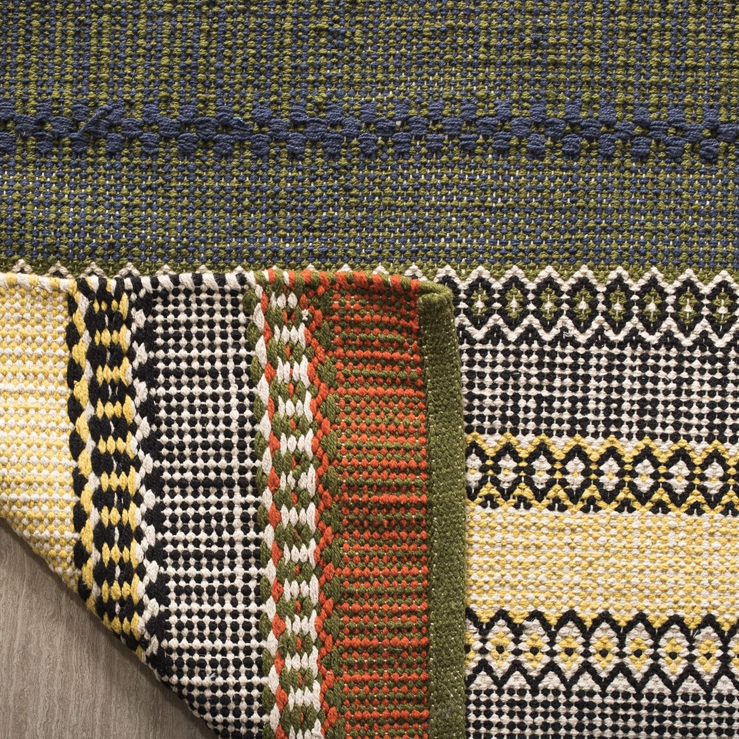 Handmade 8′ x 10′ Striped Kilim Cotton Area Rug in Gold and Grey