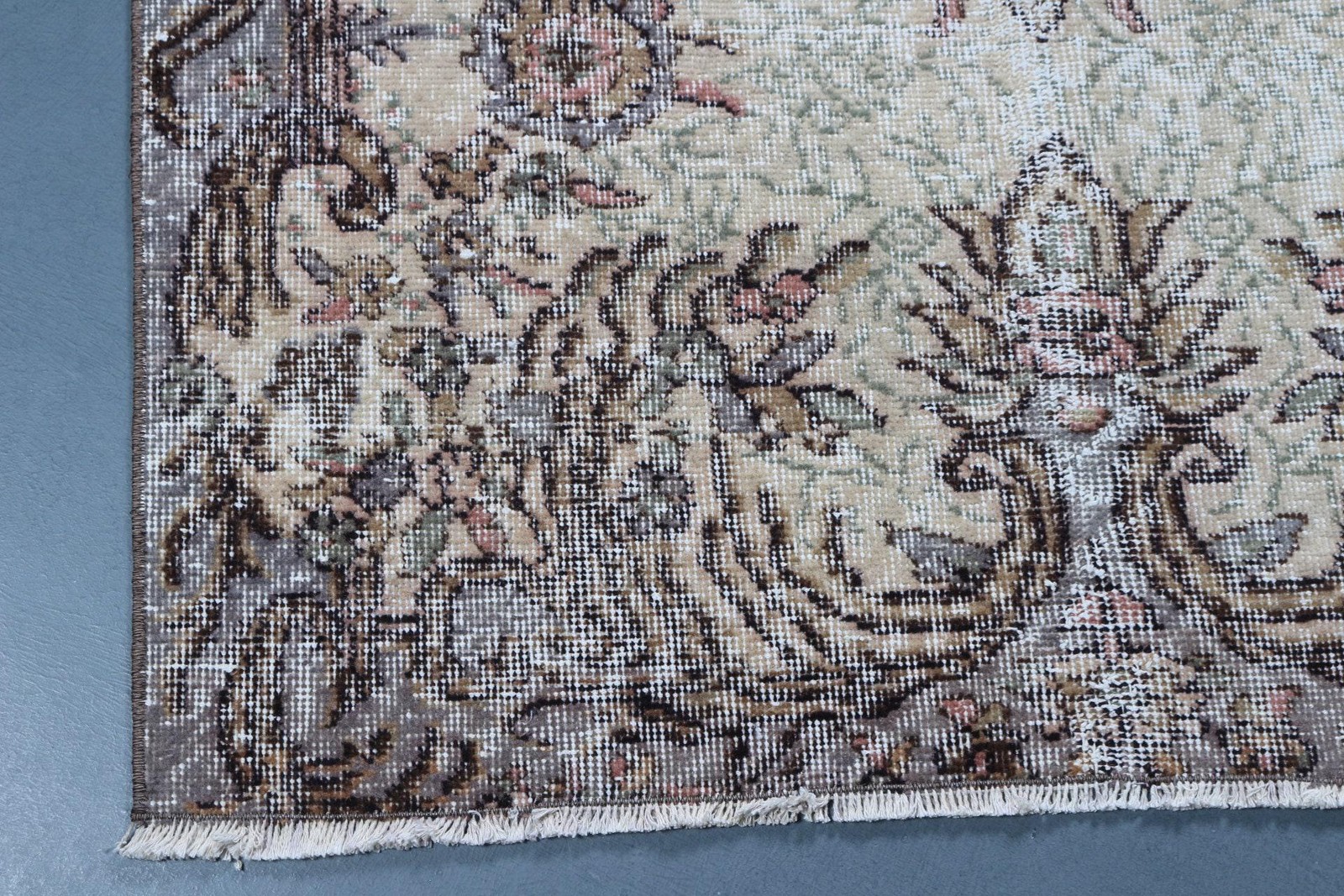 3,7×6,9 ft Area Turkish Rug, Brown Solid Vintage Rug