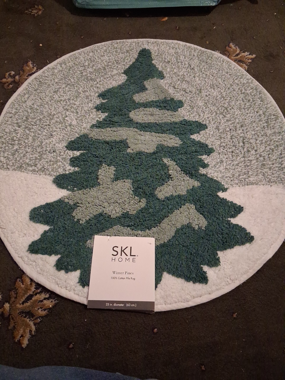 Green Christmas Tree Winter Pines 100% Cotton Rug Plush Slip Resistant Woodland