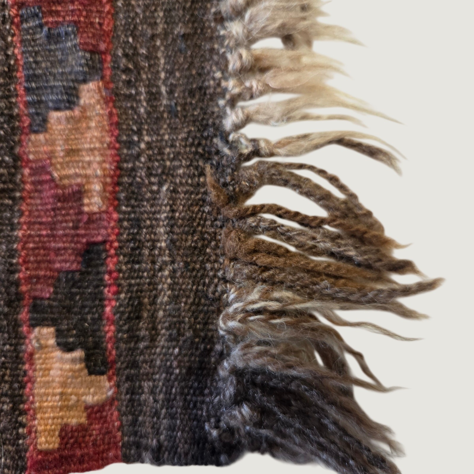 Handwoven Wool Kilim Rug Tribal Geometric Flatweave Terracotta Brown 28×36.5