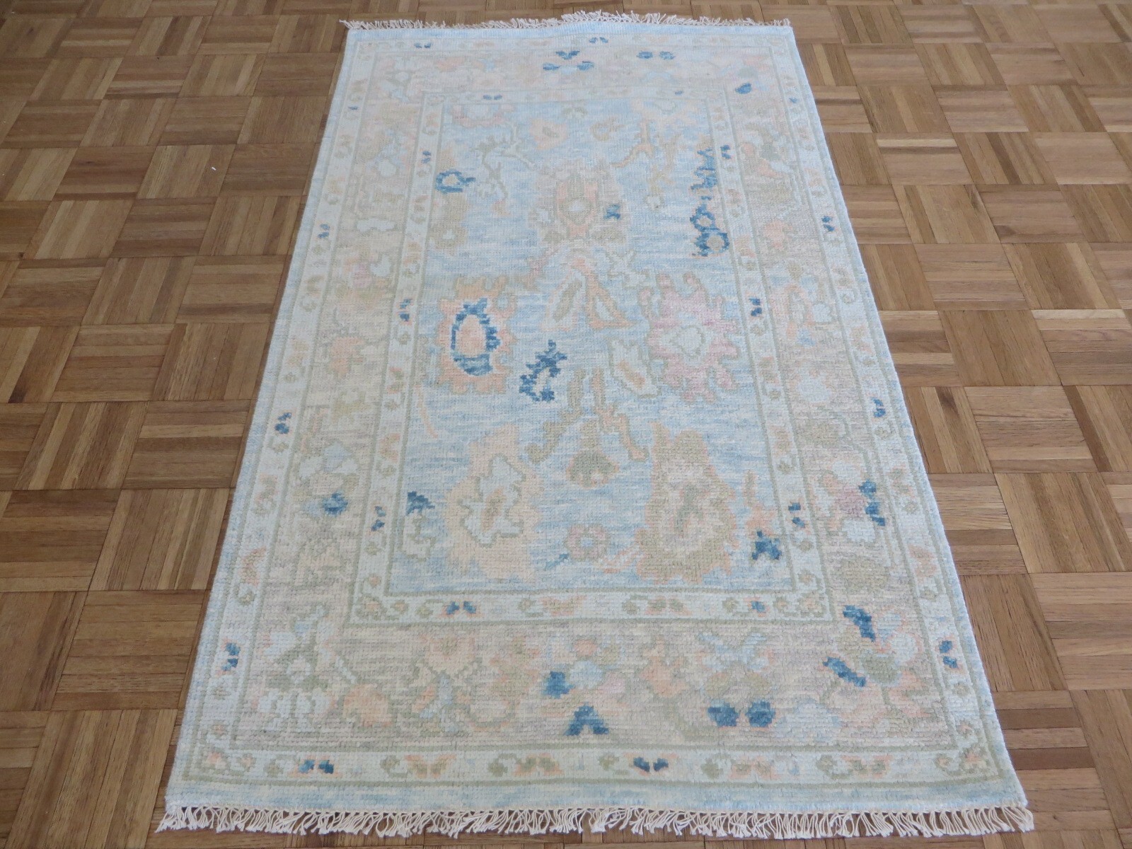 2’11 X 5’1 Hand Knotted Sky Blue Modern Oushak Oriental Rug G16247
