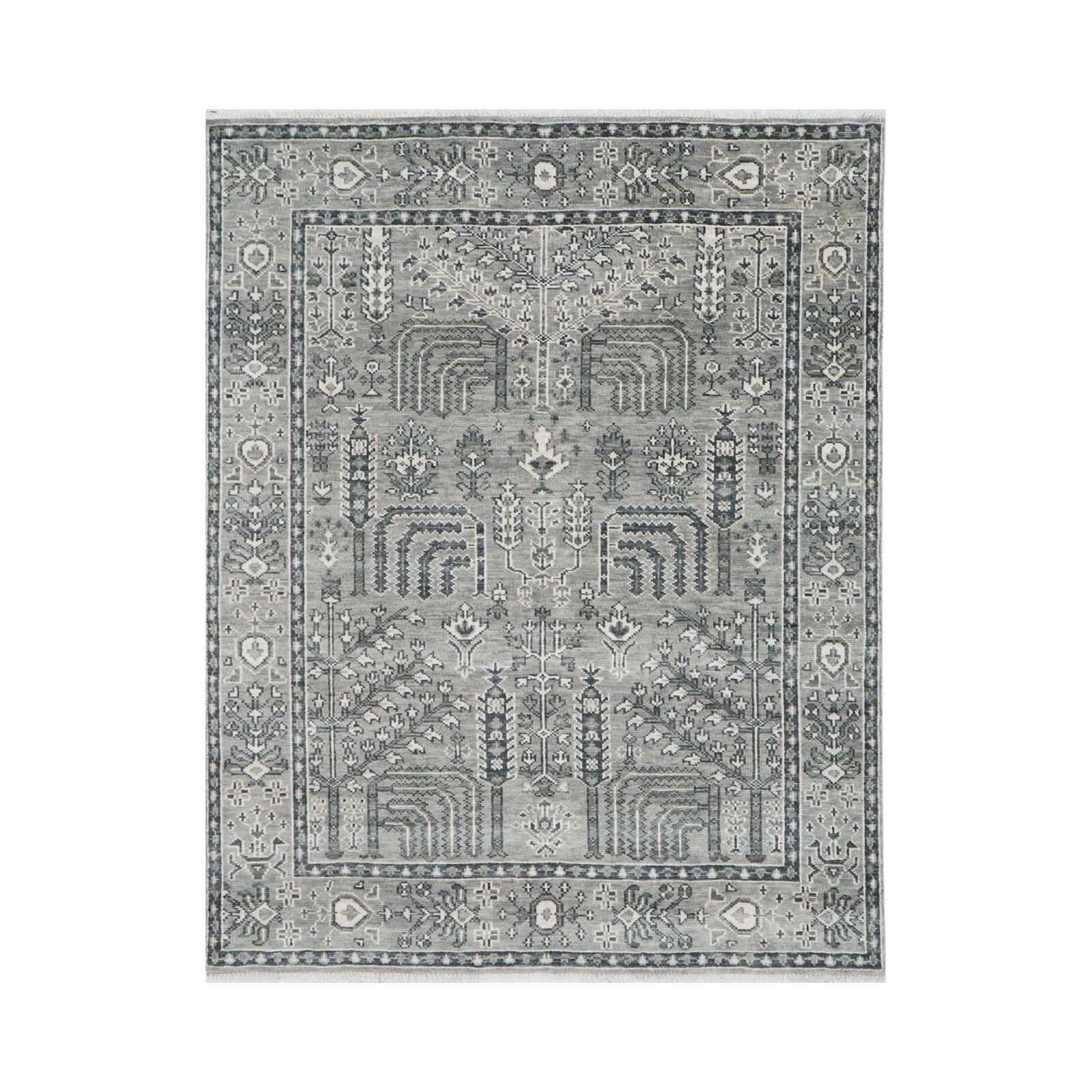 LoomBloom Muted Turkish Oushak Hand Knotted 100% Wool Area Rug Gray 8″1″x10’2″