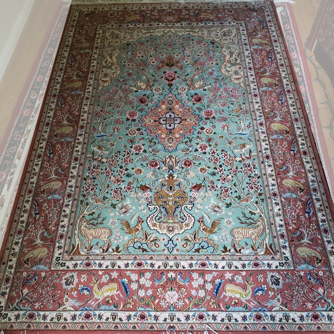 Handmade Oriental Rug – Silk & Wool – 220×143 cm (87×56 in) – Traditional Garden