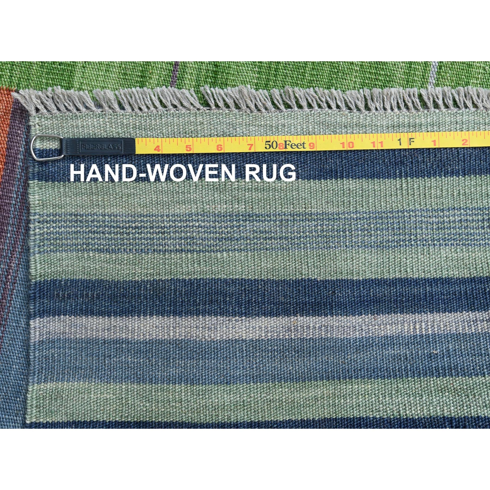 8’3″x10’1″ Hand Woven Stripe Design Flat Weave Kilim Wool Reversible Rug R60093