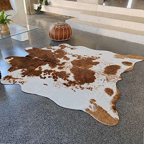 Premium Brown Cowhide 6.4 x 8.5 ft Area Rug – Faux Cow Fur Rug, Soft