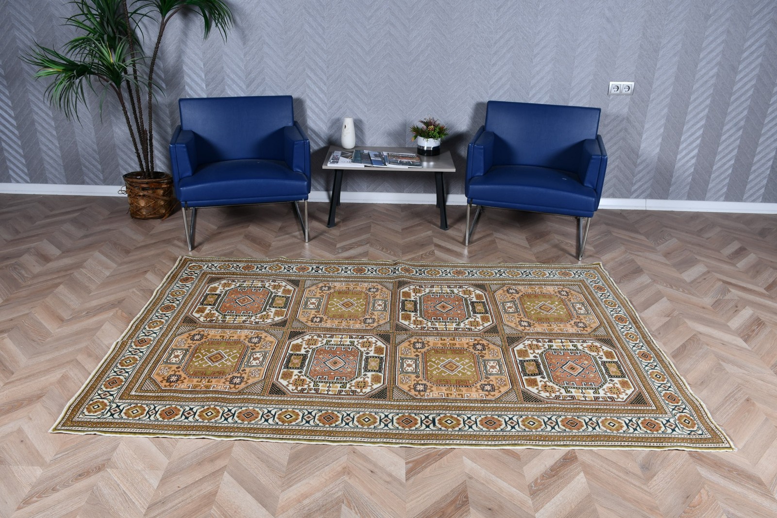 4,8×7,6 ft Turkish Rug, Rug, Brown Ikat Rug Wool