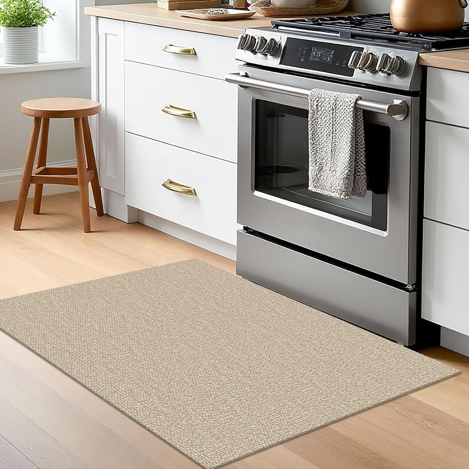 Comfort-Focused Sand/Beige Entryway Rug – Machine Washable & Stain Resistant