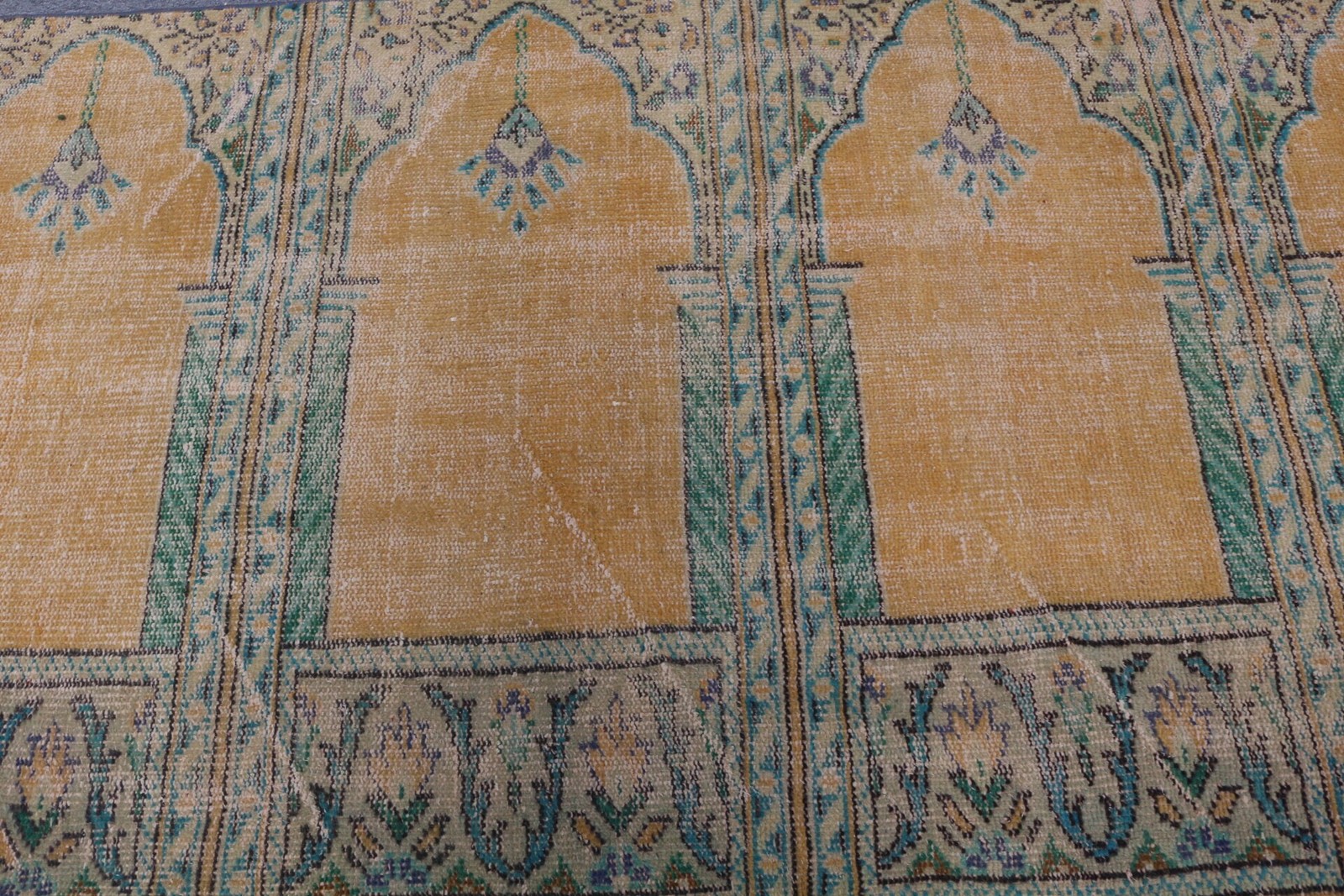 Turkish 3,6×8,4 ft Rug, Vintage Rug, Yellow Oriental Wool Rug