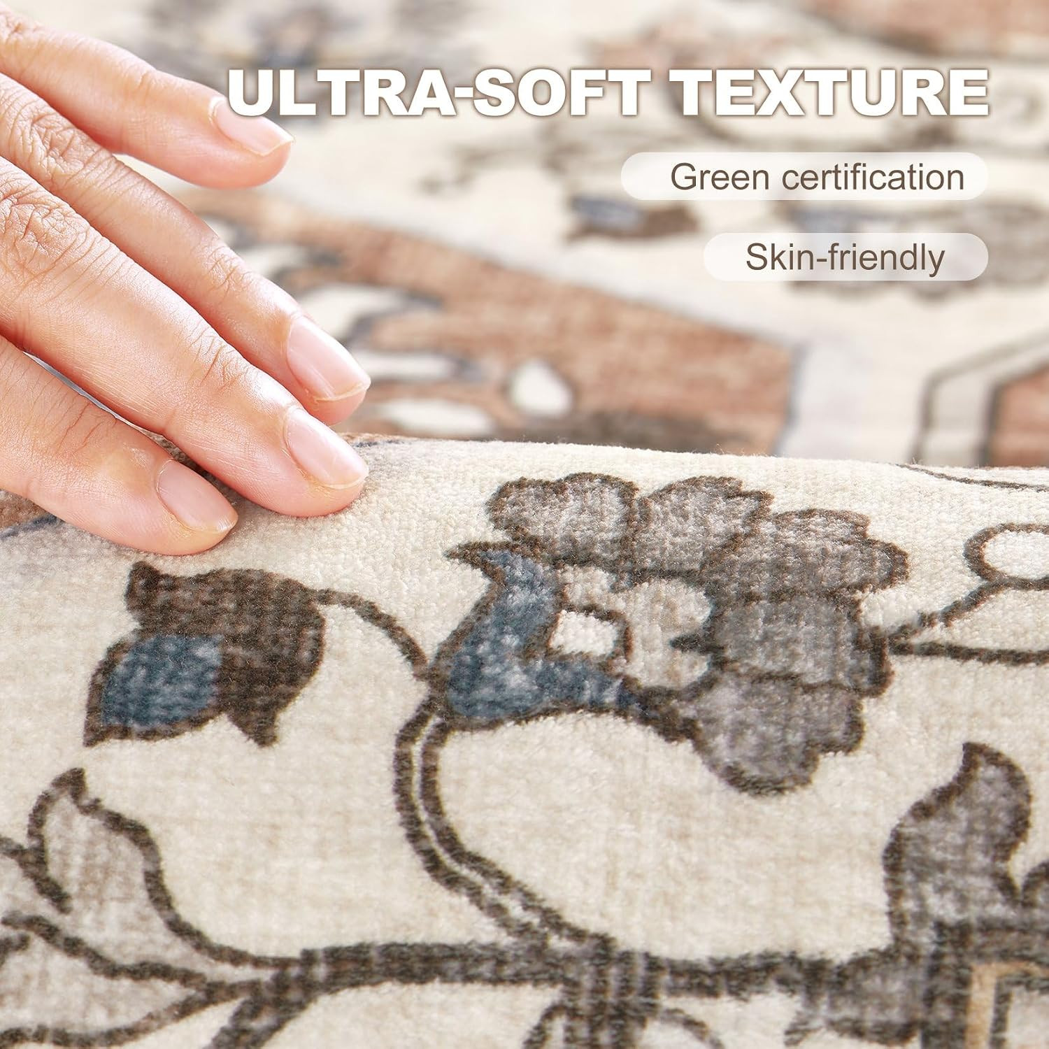 9X12 Washable Area Rug: Vintage Neutral Soft Non Slip Thin Large Floor Carpet fo