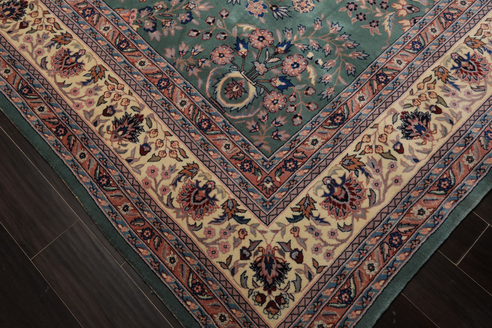 9’x12’1” Hand Knotted Wool Turquoise Saroukk Traditional Floral Rug