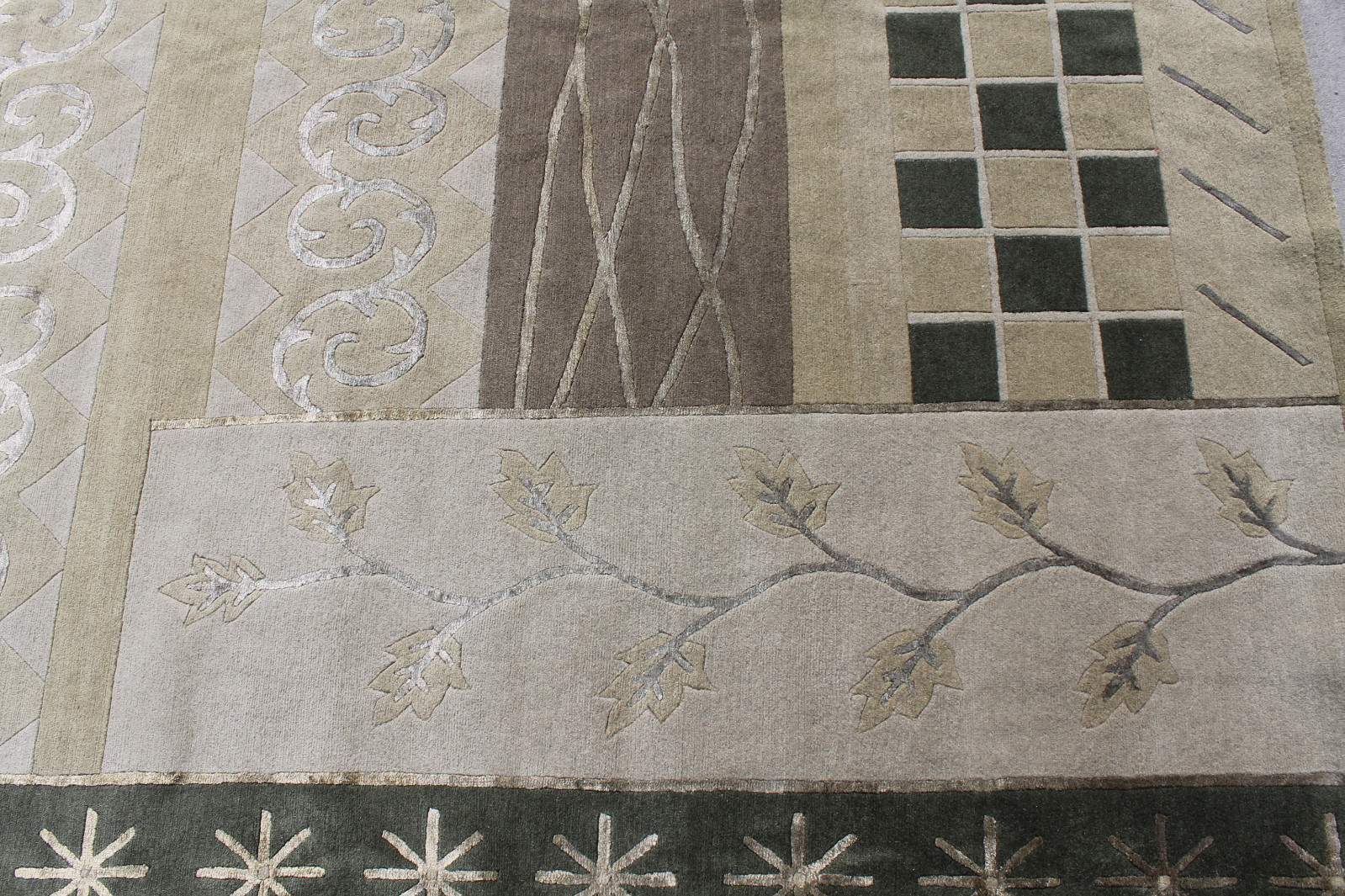 1136 Gorgeous Green Color Wool & Silk Tibetan Area Rug 6′ X 9′ Handmade In Nepal