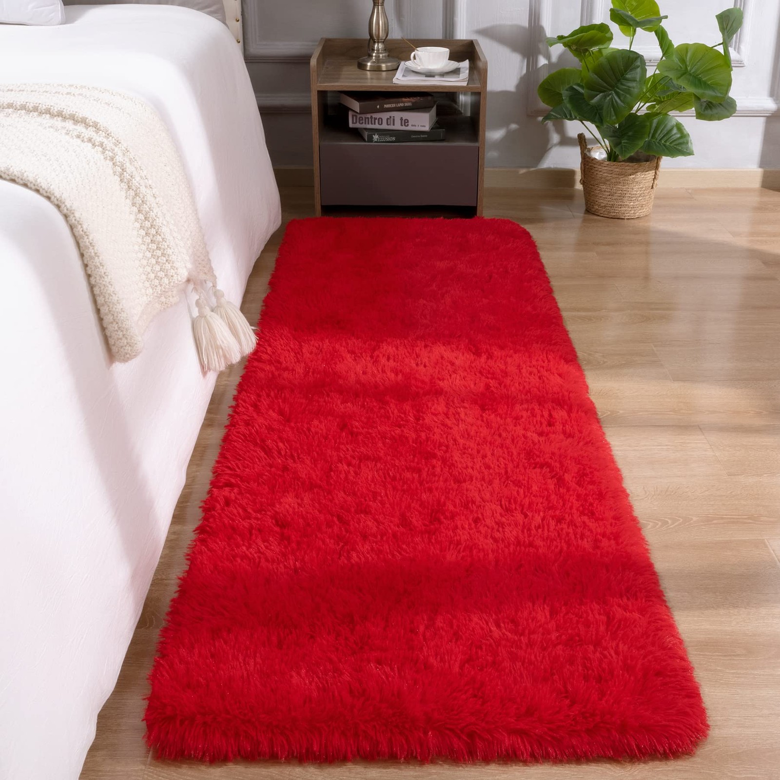 Red Rug 2×6 Feet – Fluffy Red Runner Rugs for Bedroom Shaggy 2′ X 6′ Living R…