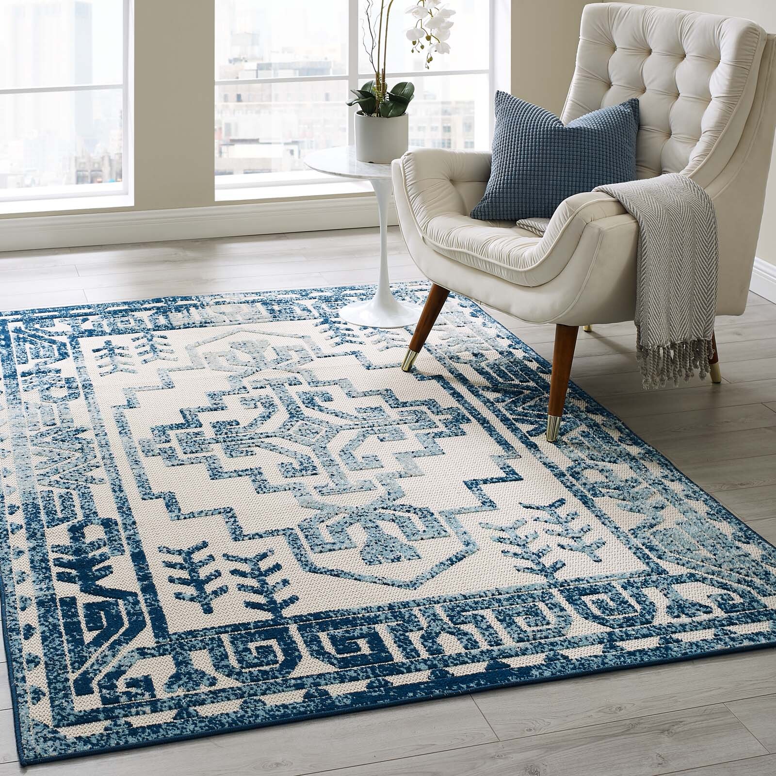 Modway Nyssa Distressed Geometric Southwestern Aztec 5×8 Indoor/Outdoor Area Rug