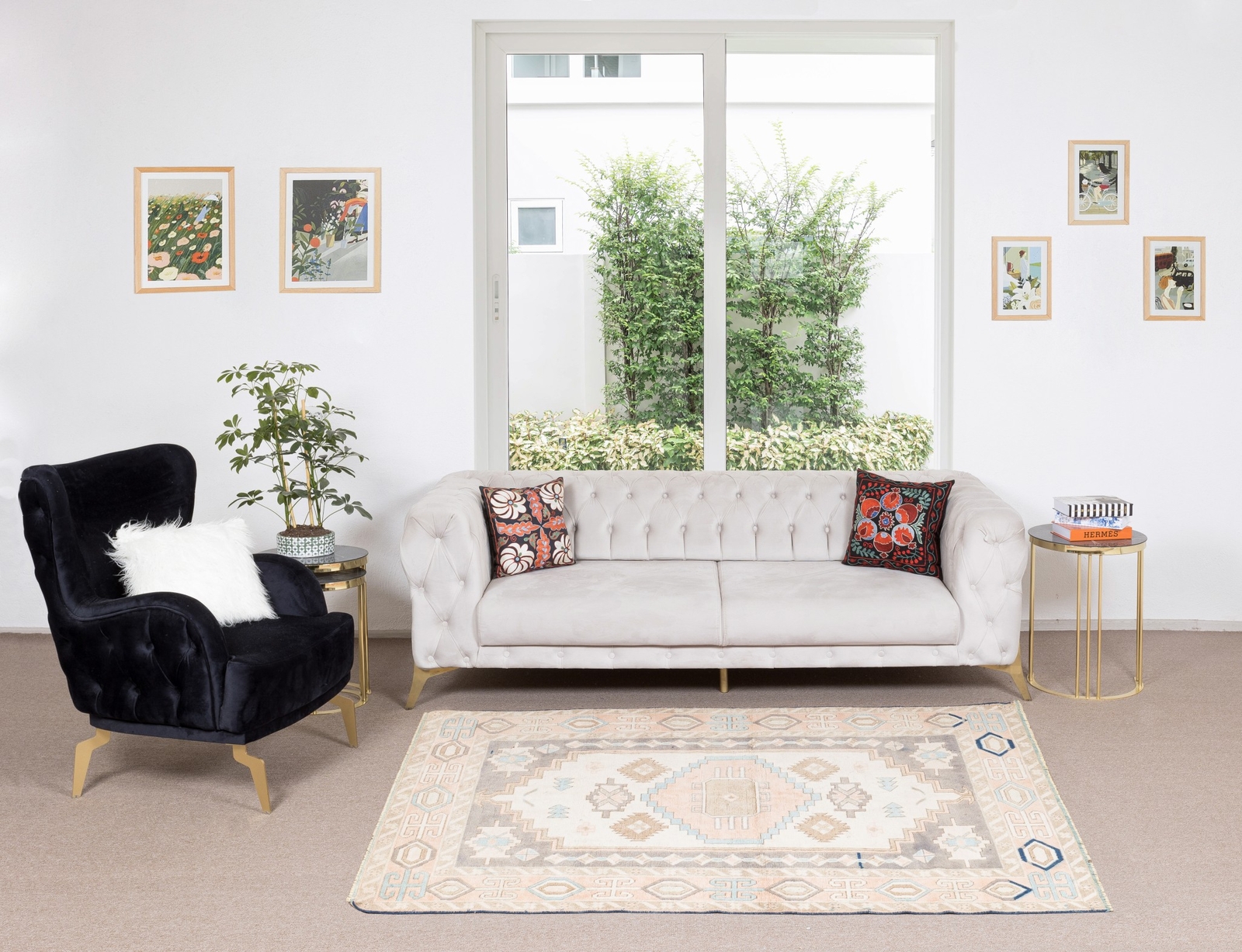 4.5×6.7 Ft Modern Geometric Wool Area Rug, All Wool, Hand Knotted Turkish Carpet