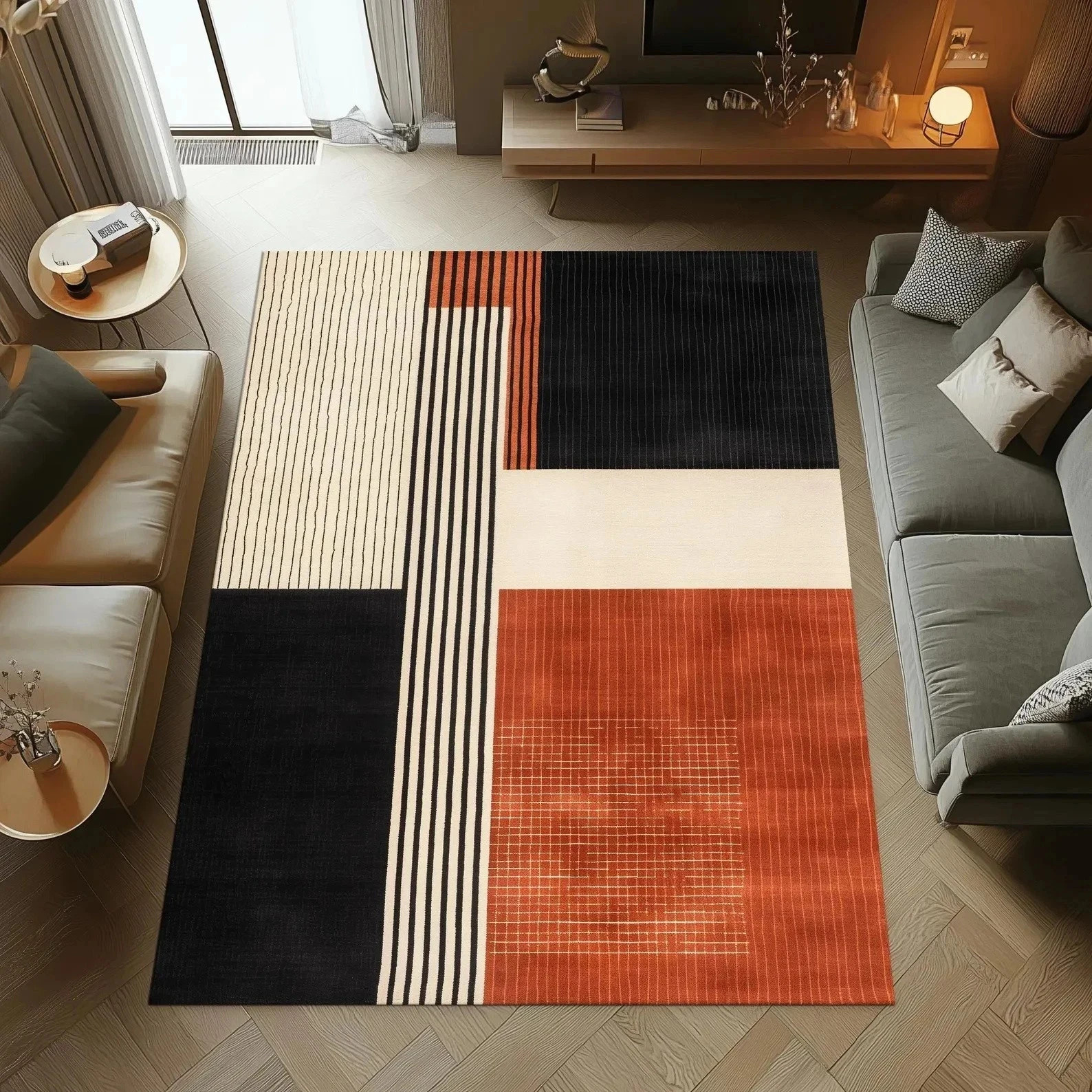 New Modern Styles Abstract Orange Black Cream Area Rug Hallroom Bedroom Carpet