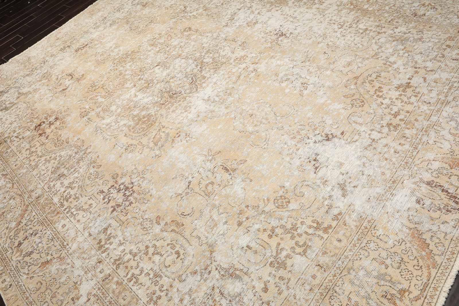 9’4”x12 Hand Knotted Wool Beige Turkish Oushak Flatpile Transitional Rug