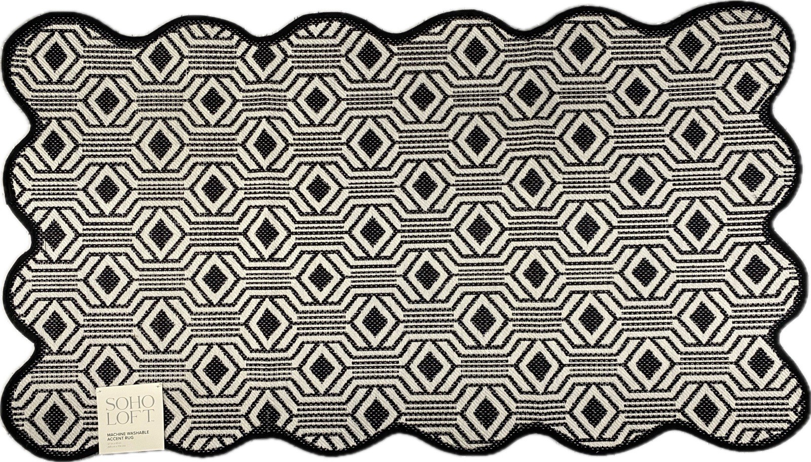 SOHO LOFT Machine Washable Geometric Area Rug Black White, 27” x 45”