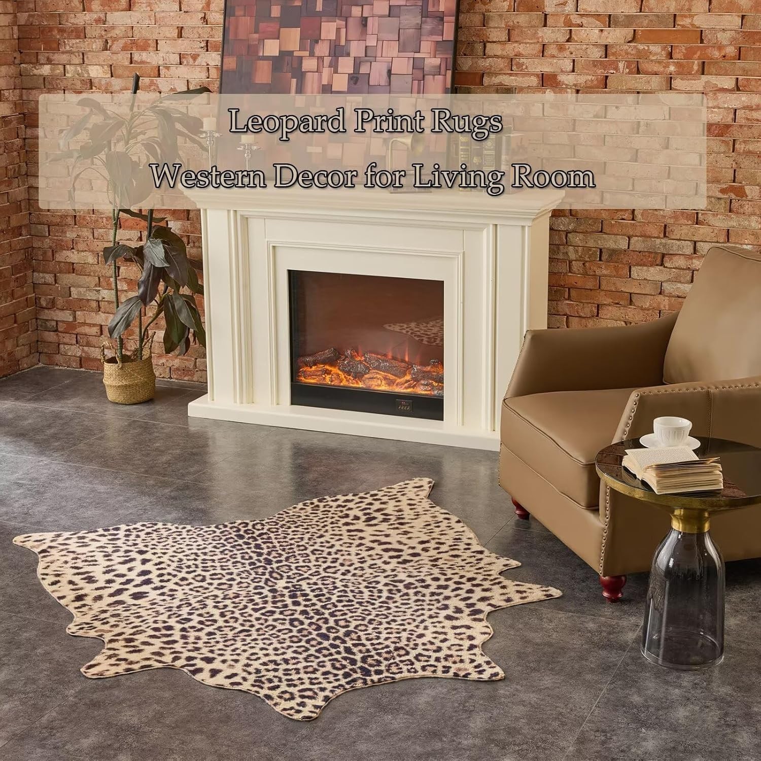 Leopard Print Faux Fur Area Rug Soft Animal Pattern Carpet for Living Room Decor