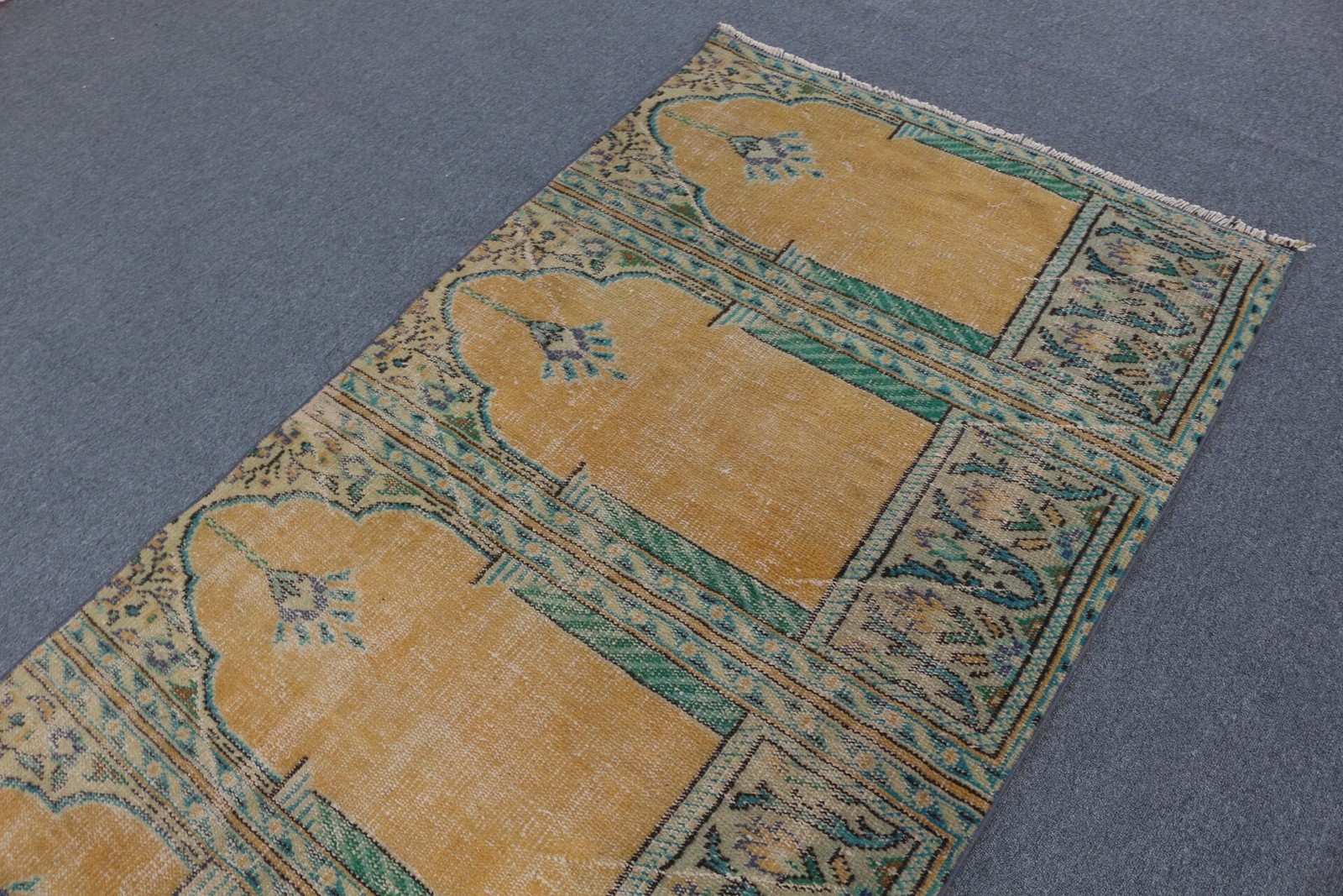 Turkish 3,6×8,4 ft Rug, Vintage Rug, Yellow Oriental Wool Rug